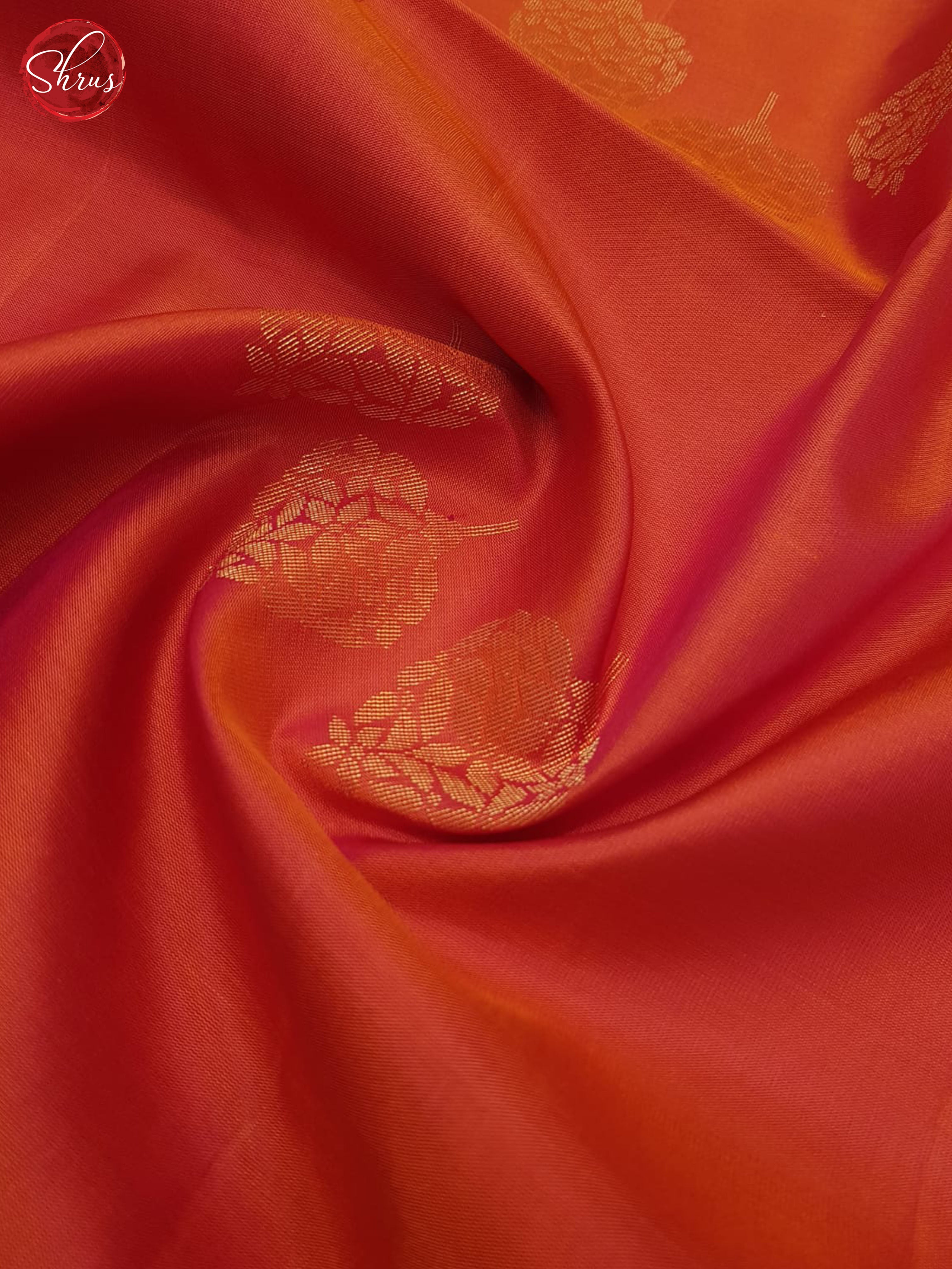 Orangish Red and blue - Soft Silk Saree - Shop on ShrusEternity.com