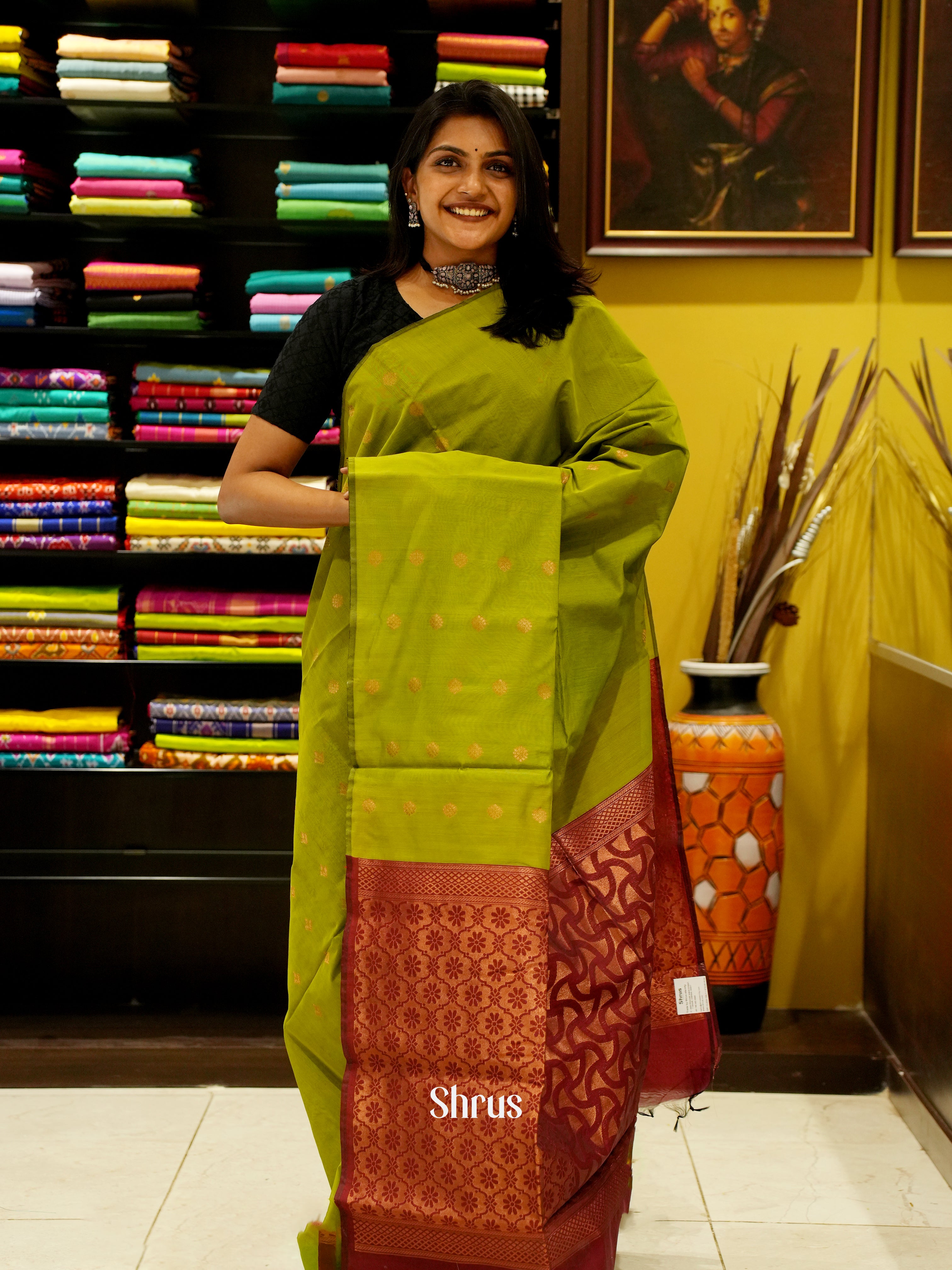 Green And Brown- semi Silk Cotton saree