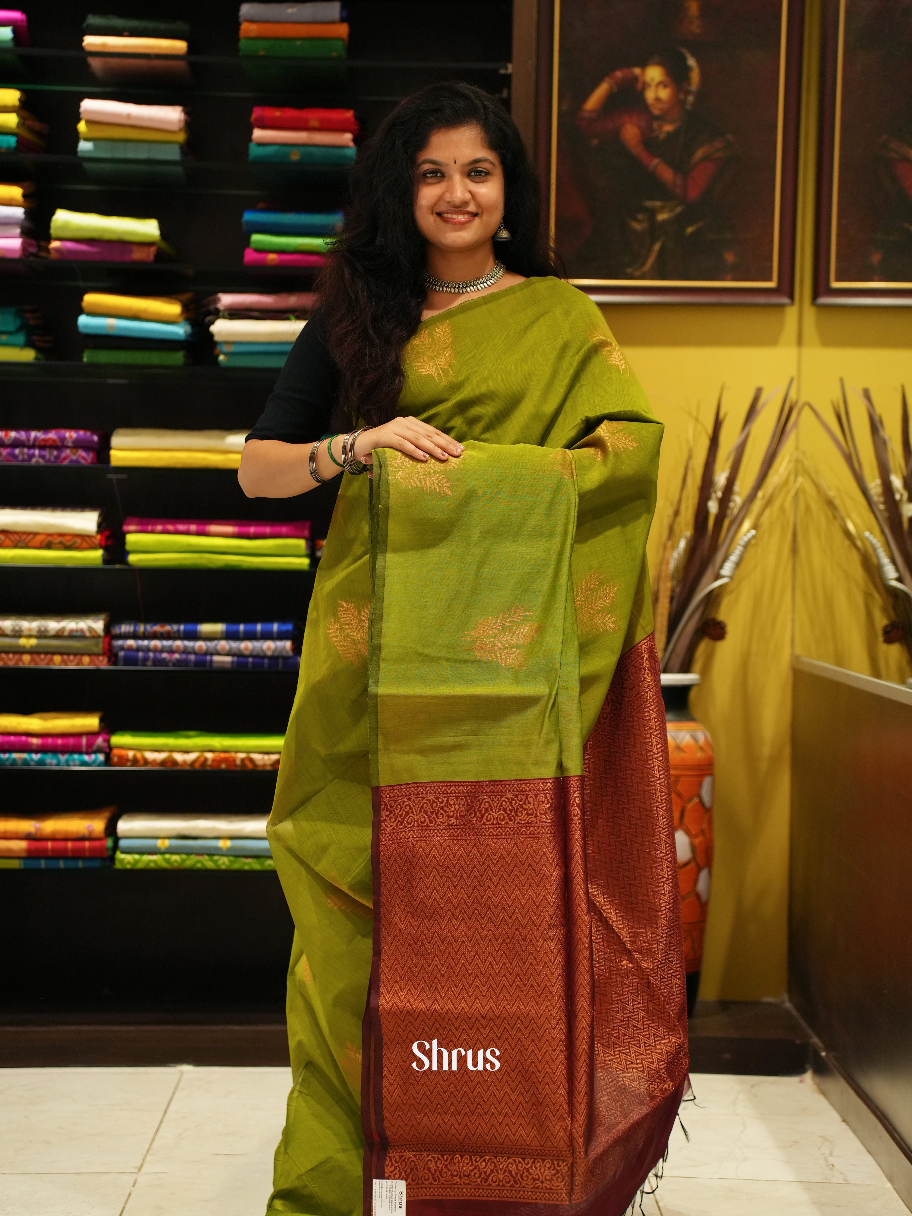 Green And Arraku Maroon-Semi Silk Cotton saree