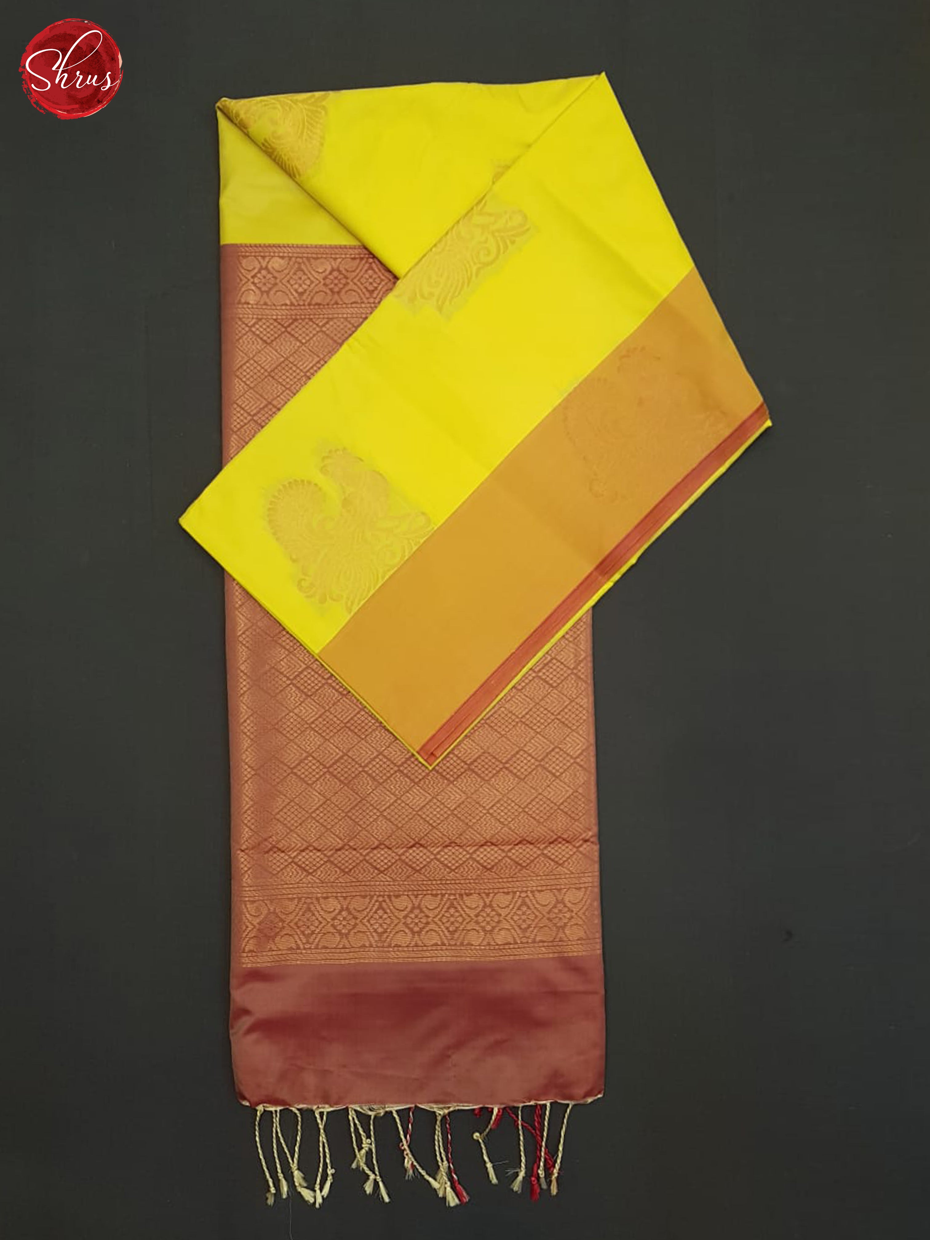 Yellow And Dusty Maroon-Semi soft silk saree - Shop on ShrusEternity.com