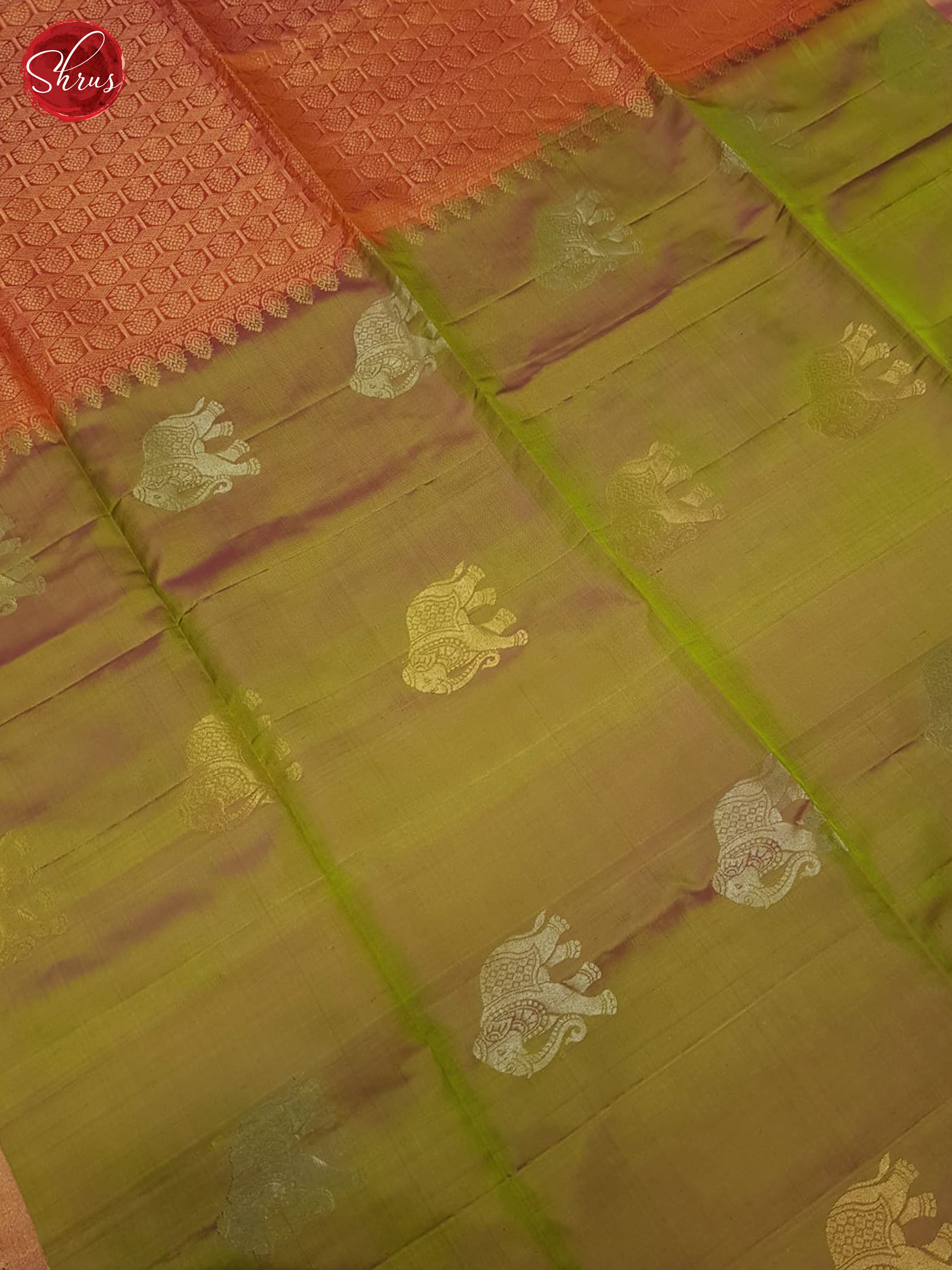 Brownish Green And Orange- soft silk saree - Shop on ShrusEternity.com