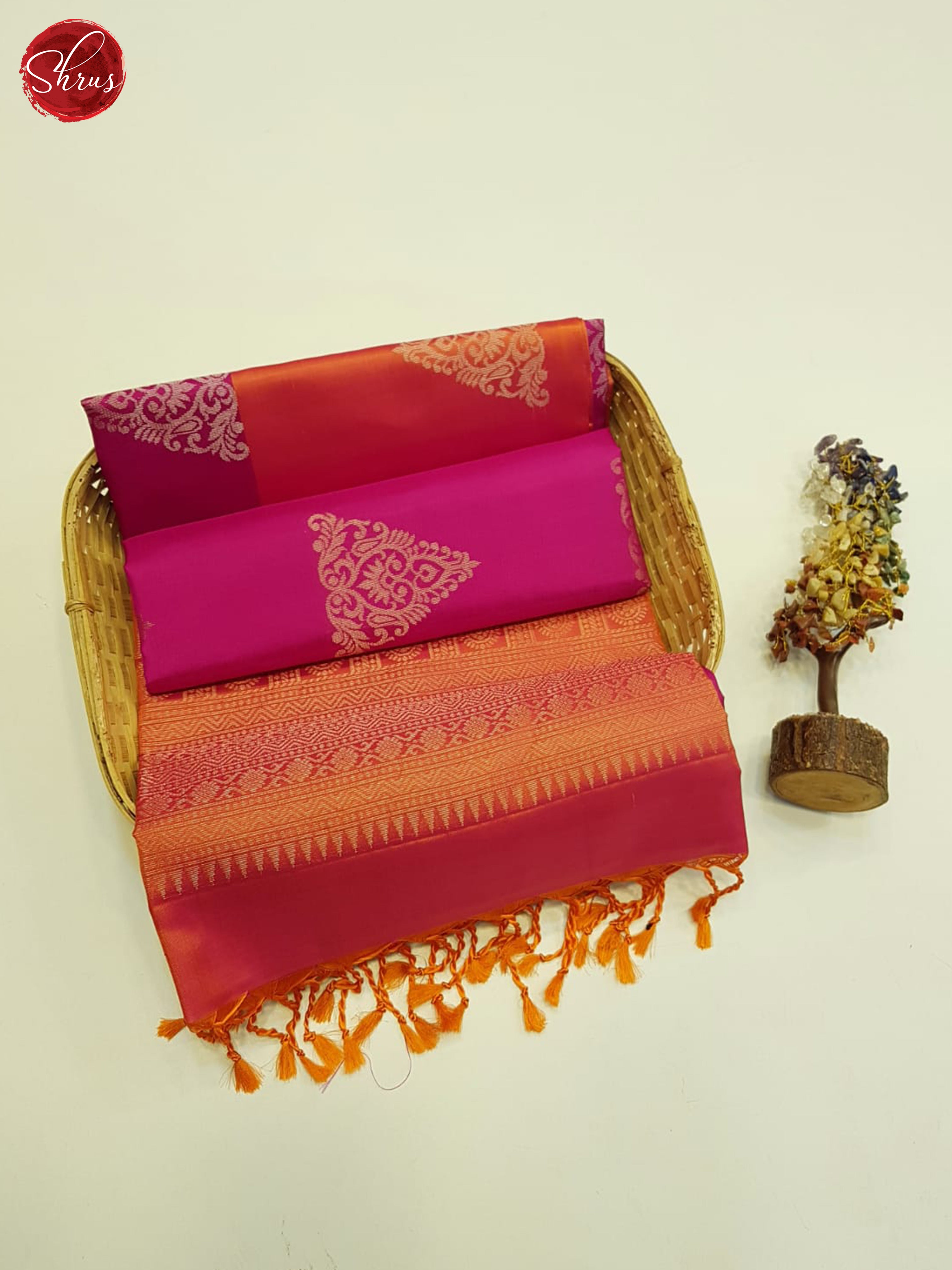 Pink And Orange- Soft Silk Saree - Shop on ShrusEternity.com