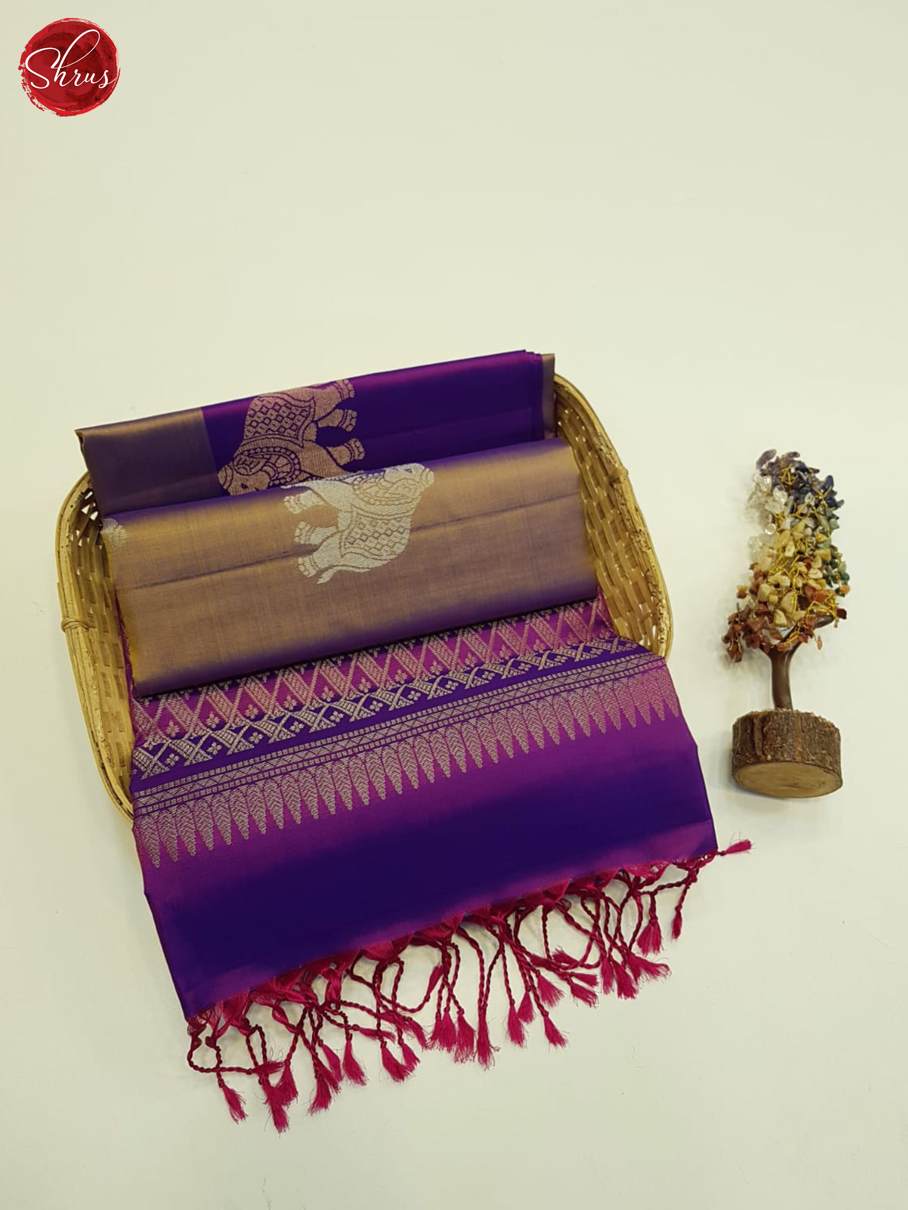 Dusty Brown And Purple - soft silk saree - Shop on ShrusEternity.com