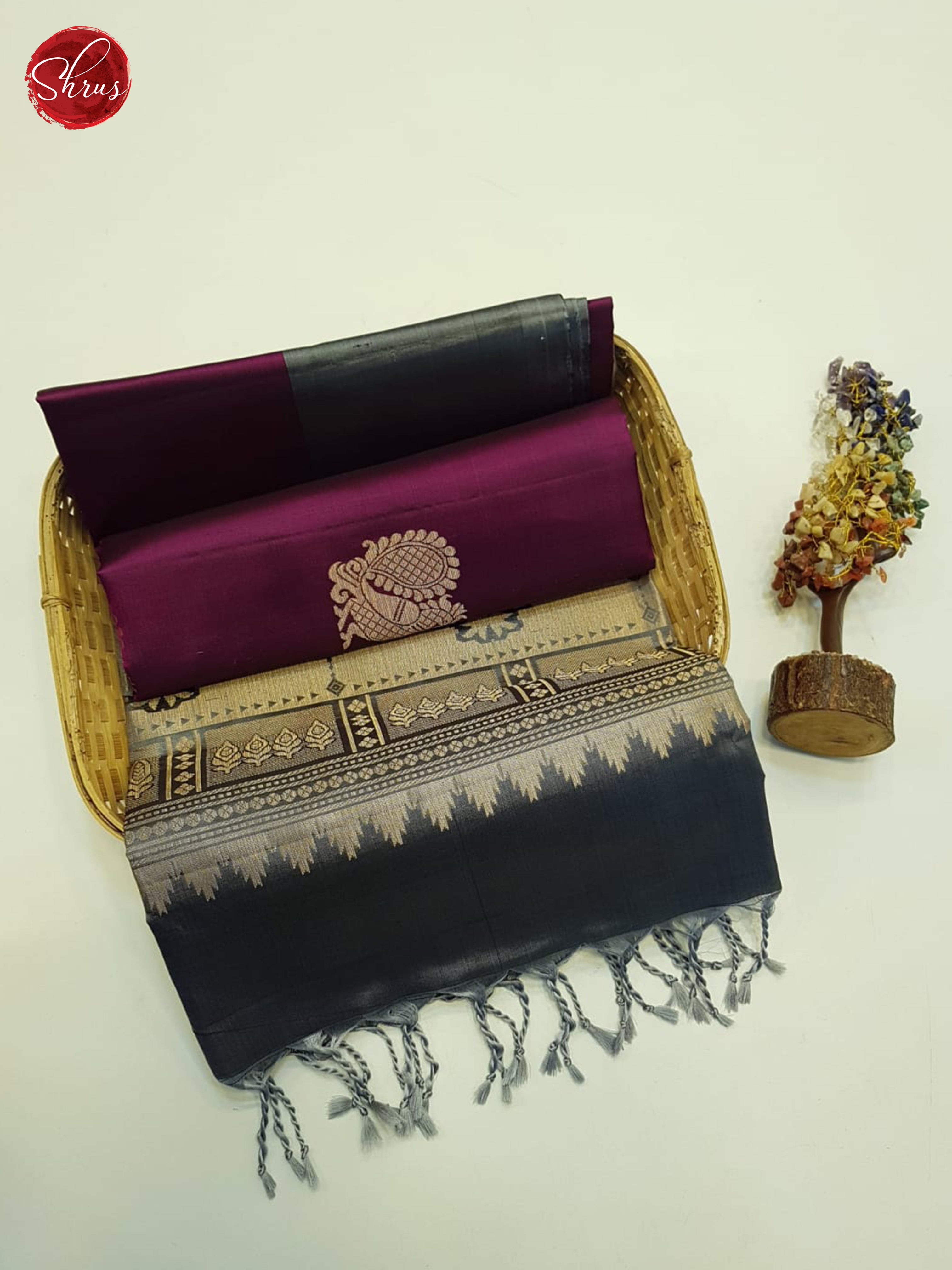 Wine And Grey- Soft Silk Saree - Shop on ShrusEternity.com