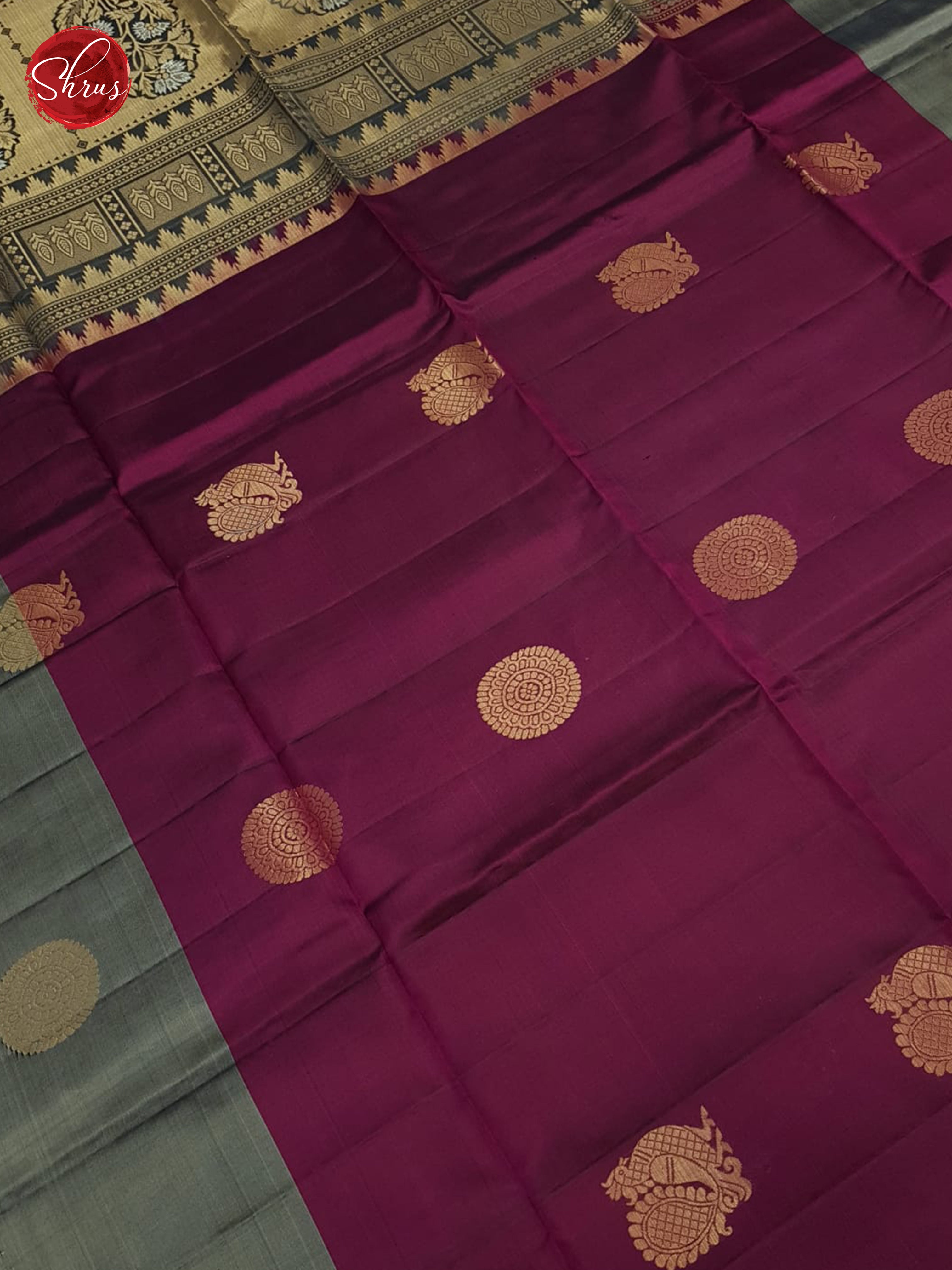 Wine And Grey- Soft Silk Saree - Shop on ShrusEternity.com