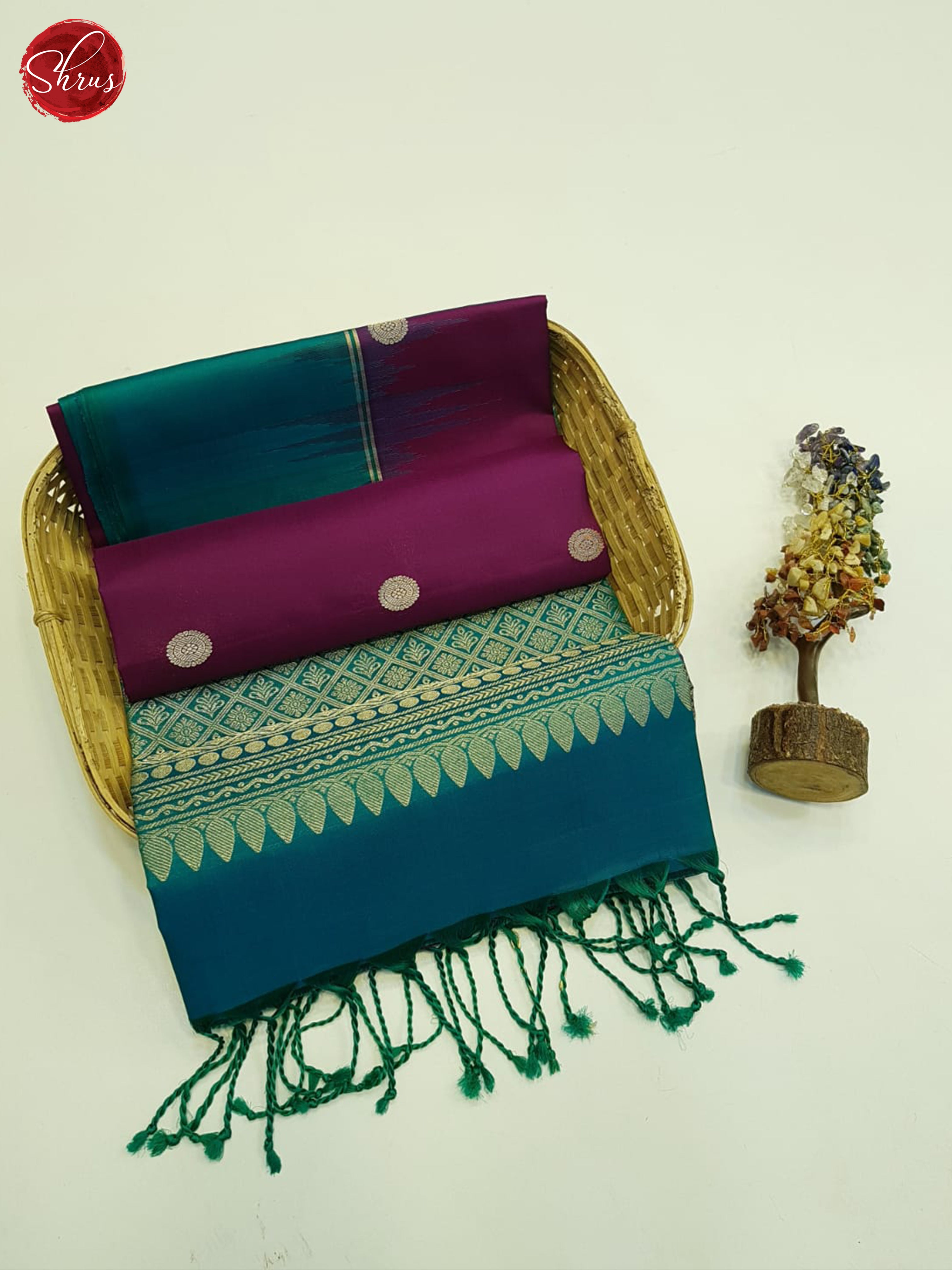 Wine And Green- Soft silk saree - Shop on ShrusEternity.com