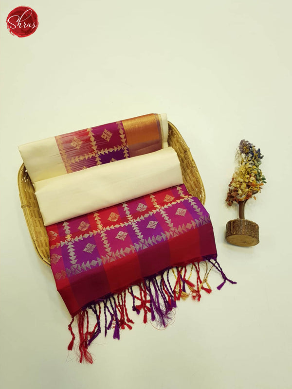 Cream And Red-Soft silk saree - Shop on ShrusEternity.com