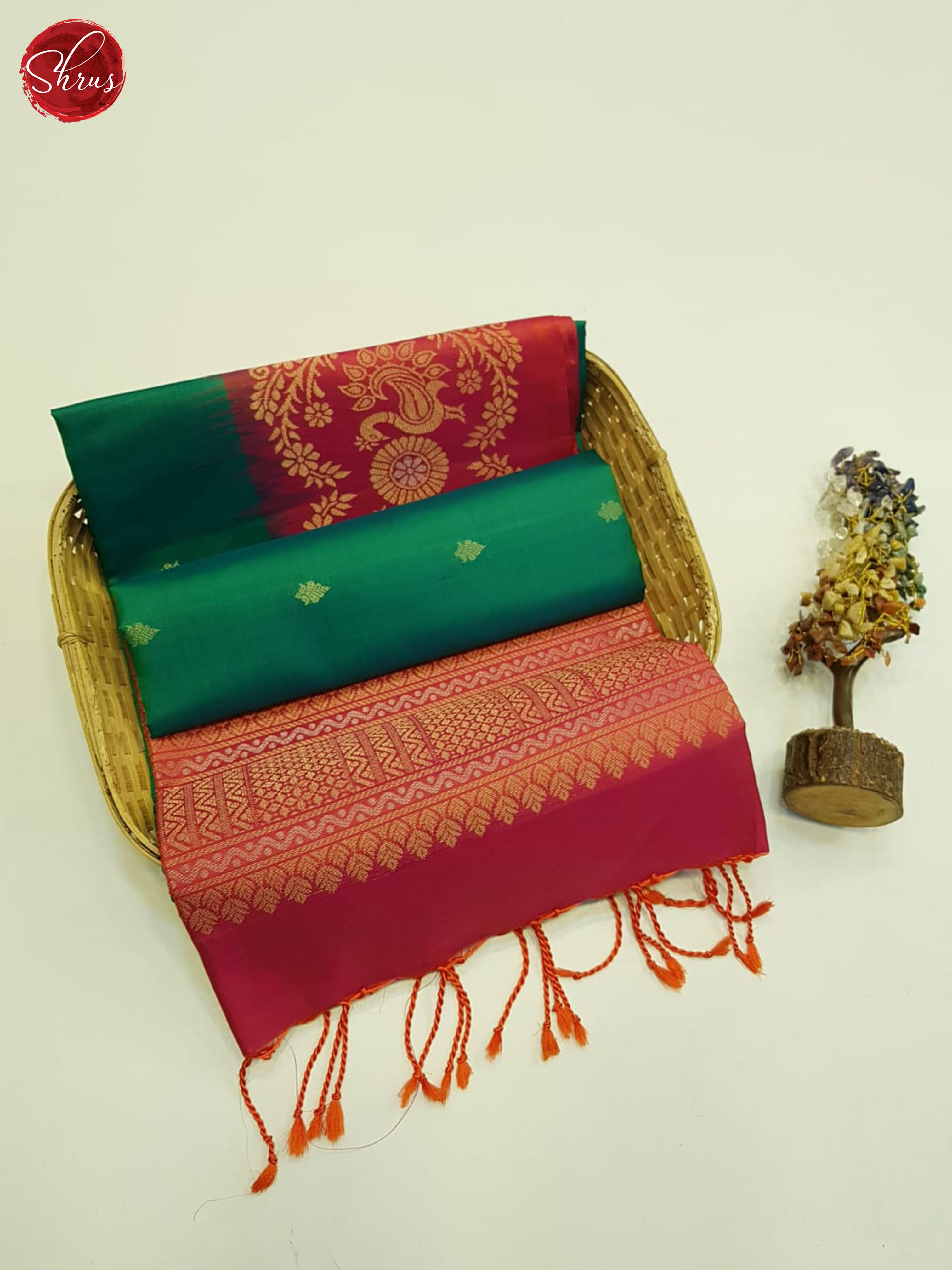 Green And Orangish Pink-soft silk saree - Shop on ShrusEternity.com