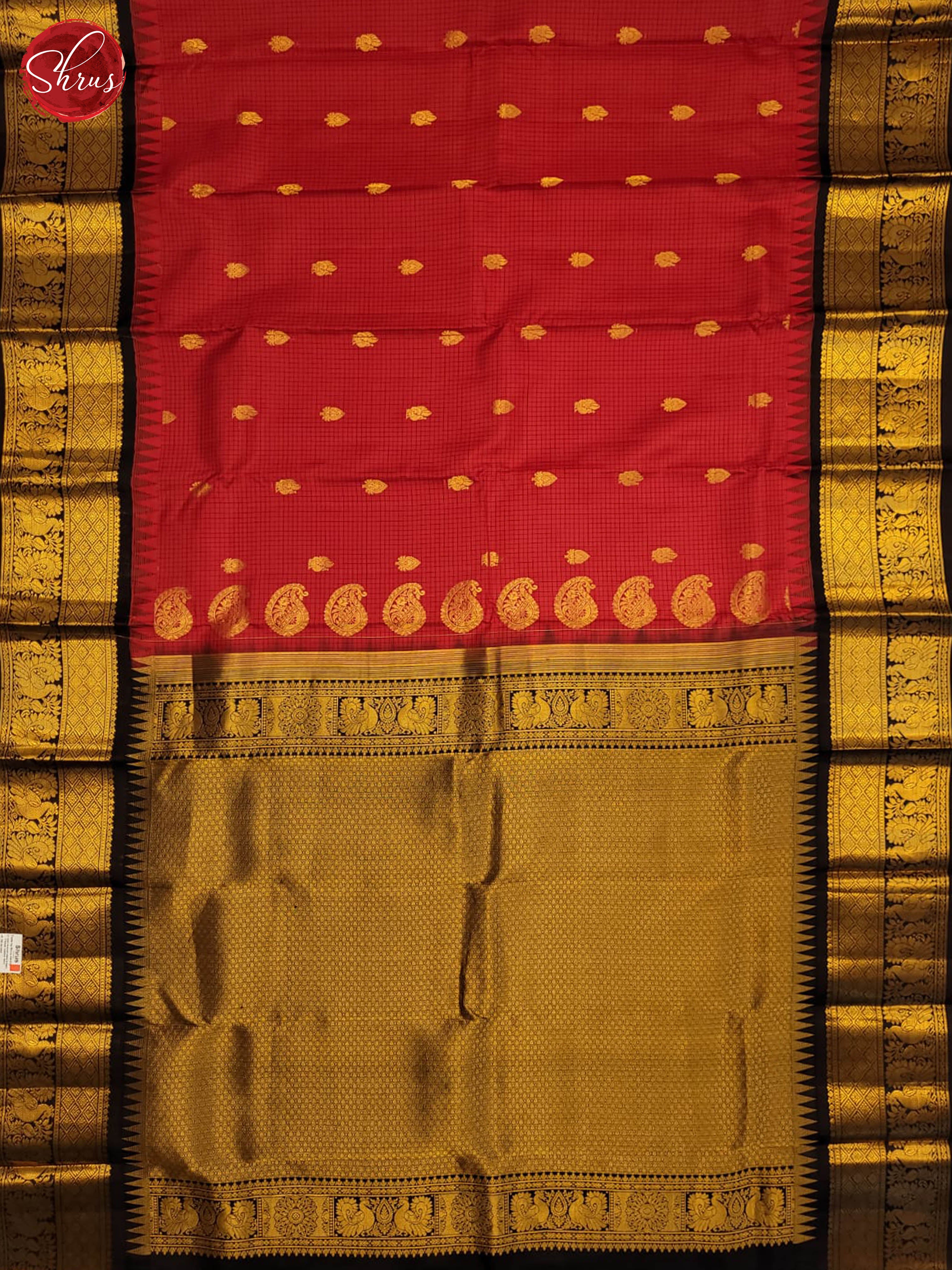 Red & Black  - Gadwal silk  Saree - Shop on ShrusEternity.com