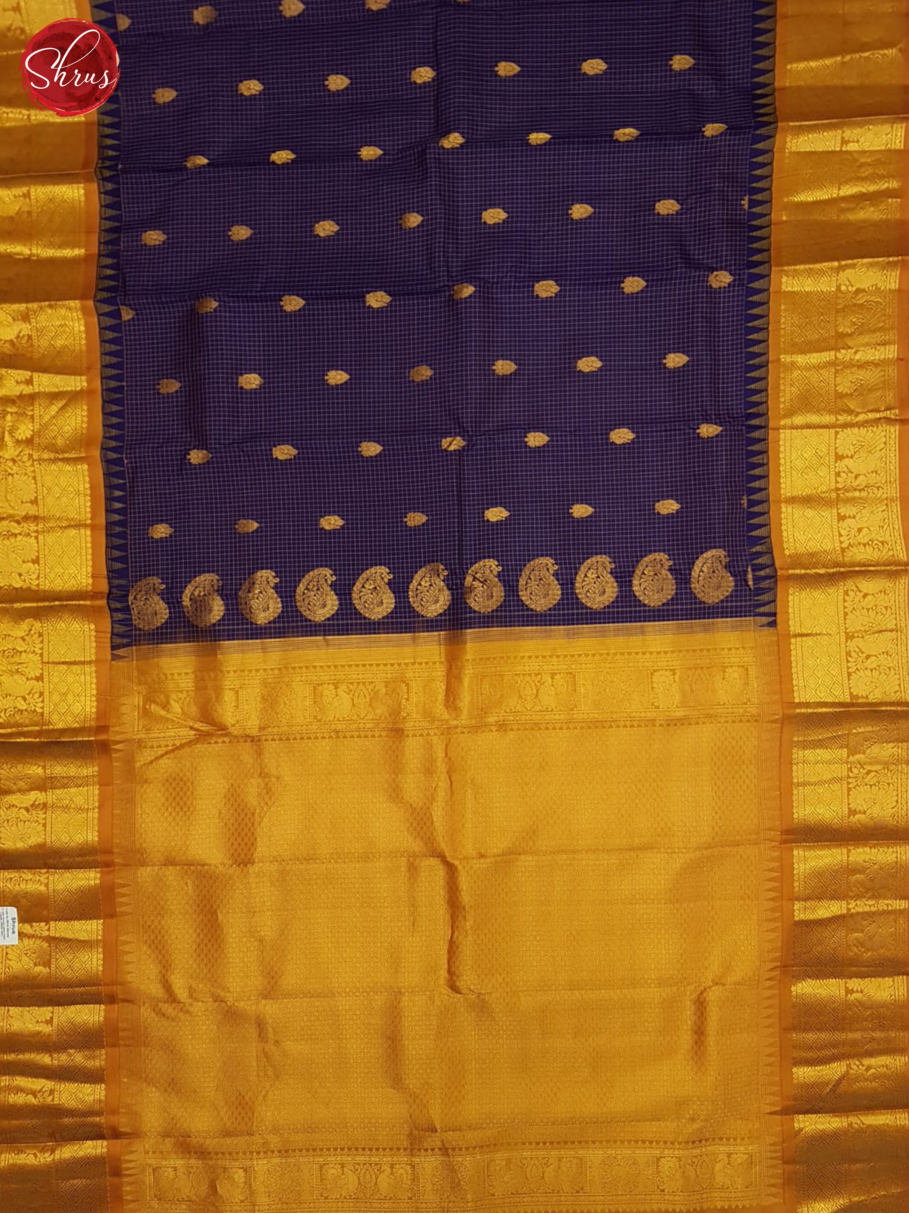 Blue And Orange-Gadwal Silk Saree - Shop on ShrusEternity.com