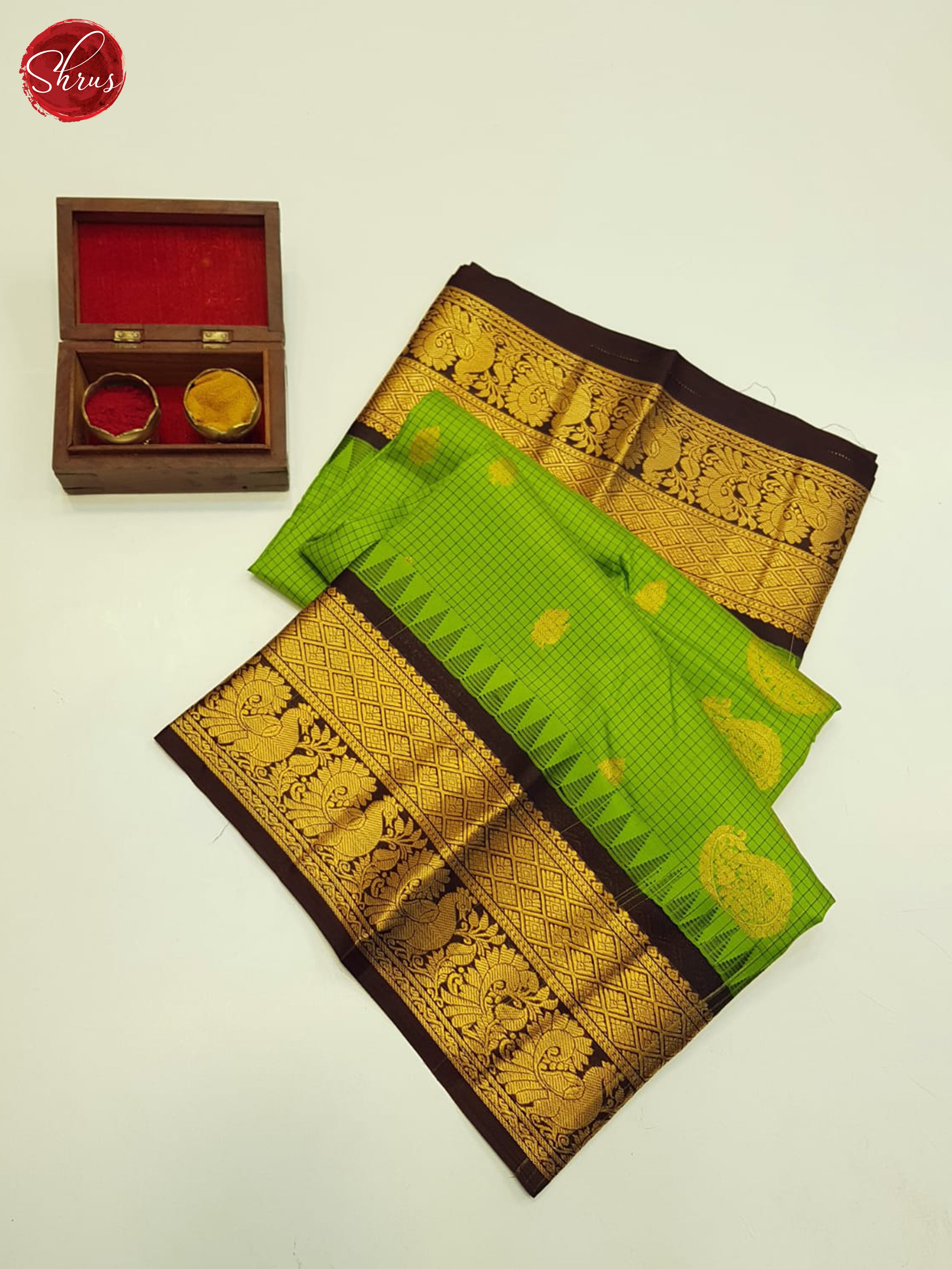 Green And Brown-Gadwal Silk Saree - Shop on ShrusEternity.com