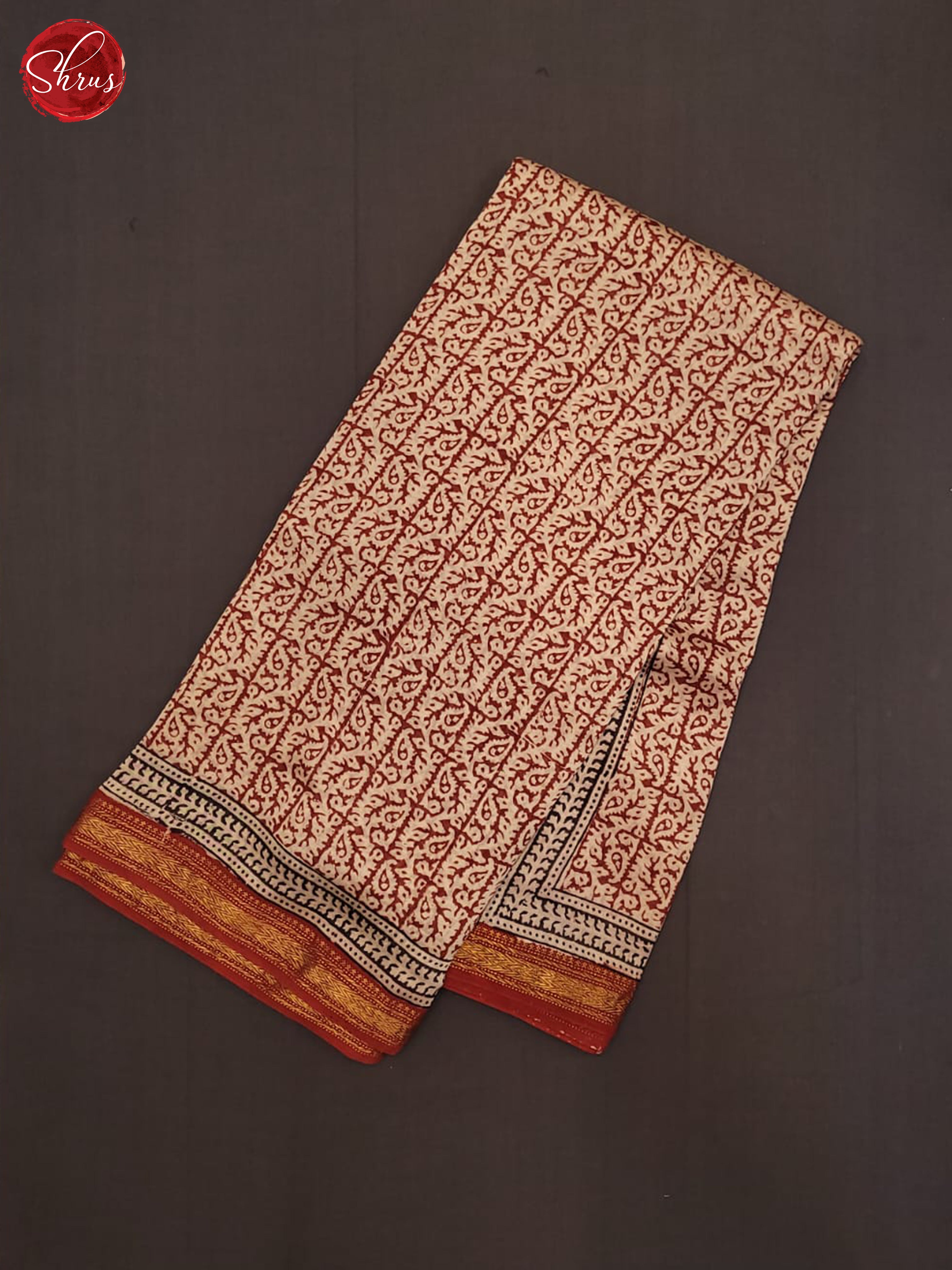 cream and red- Maheshwari Silk Cotton saree - Shop on ShrusEternity.com