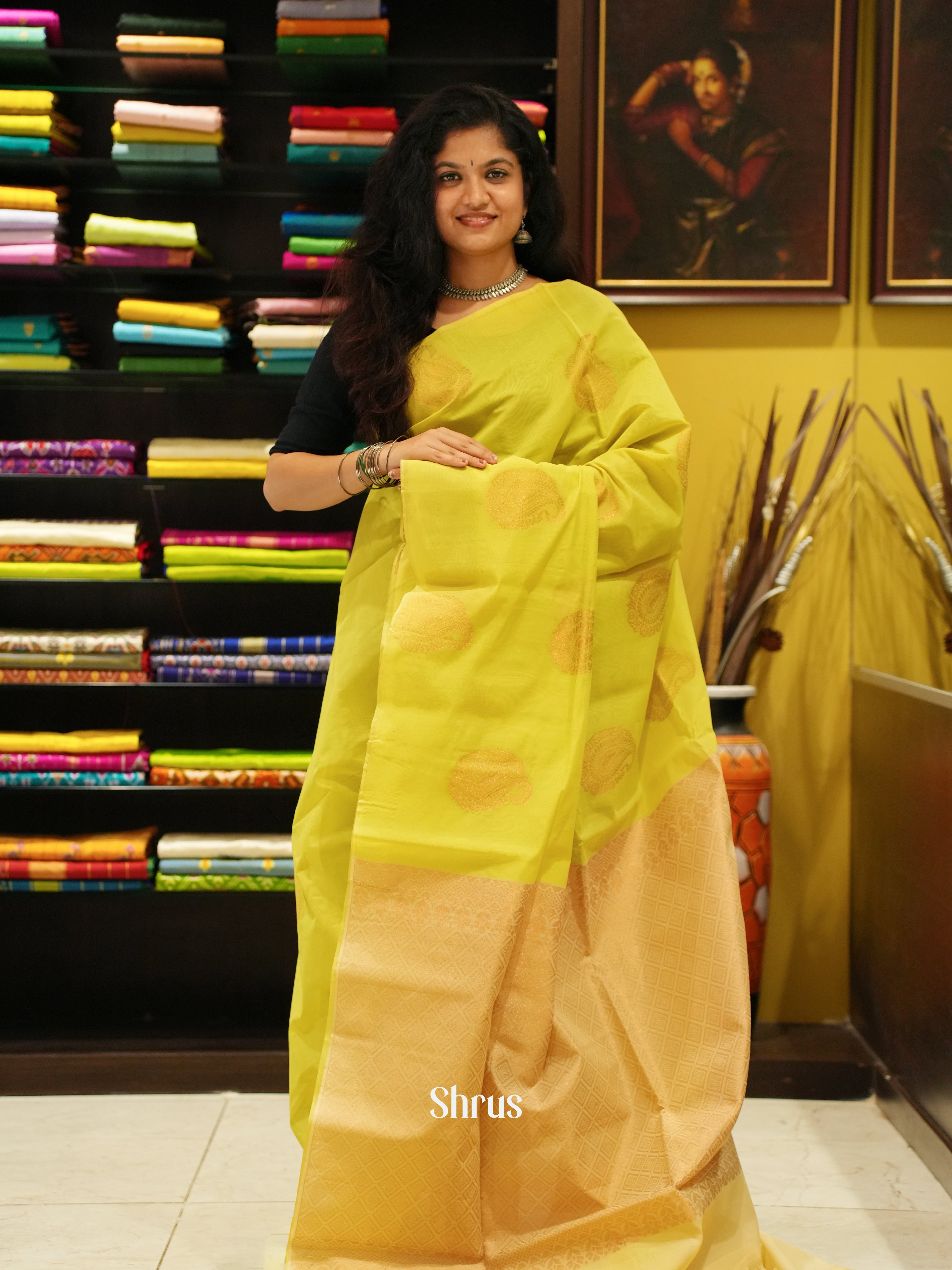 Apple Green And Beige-Semi silk Cotton Saree