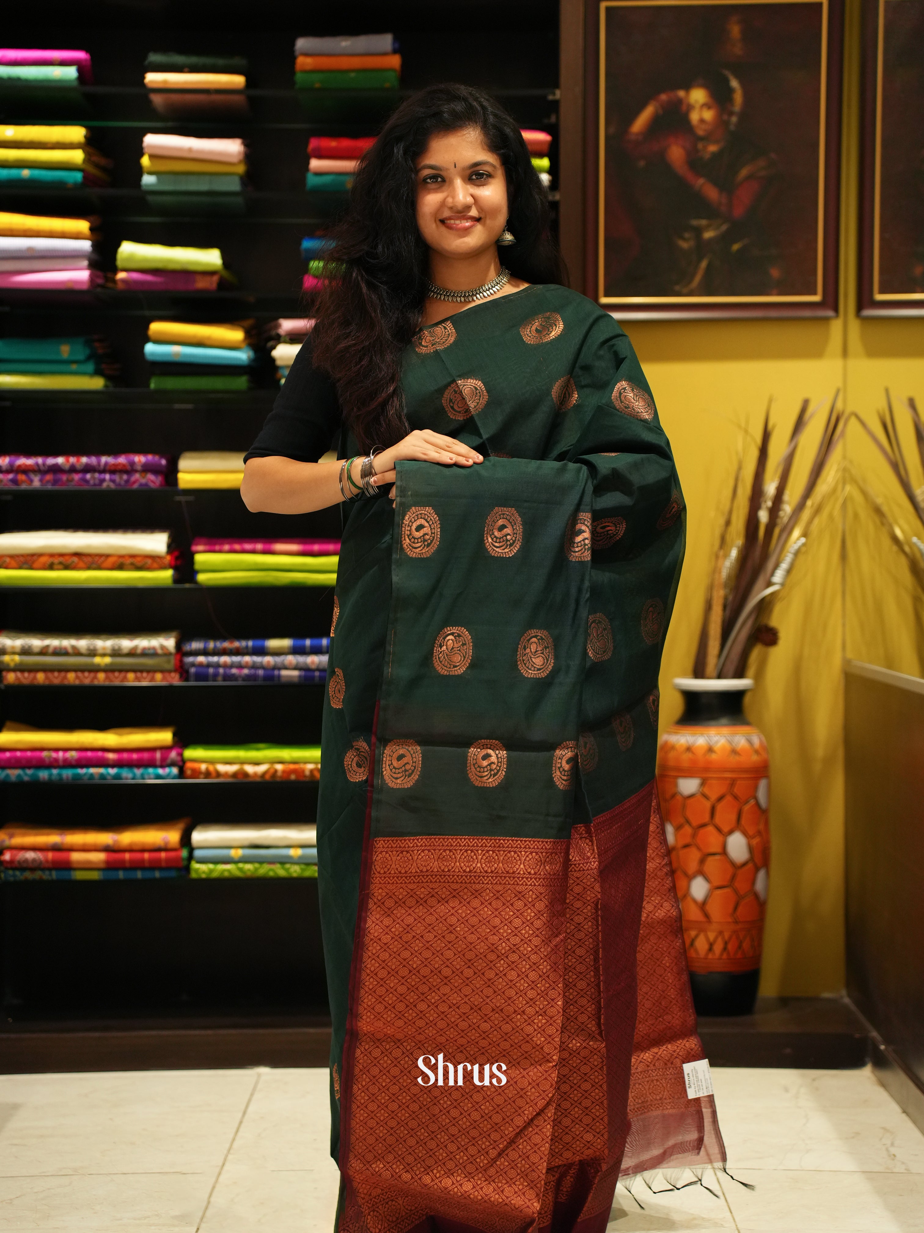 Green And Araku Maroon-Semi Silk Cotton Saree