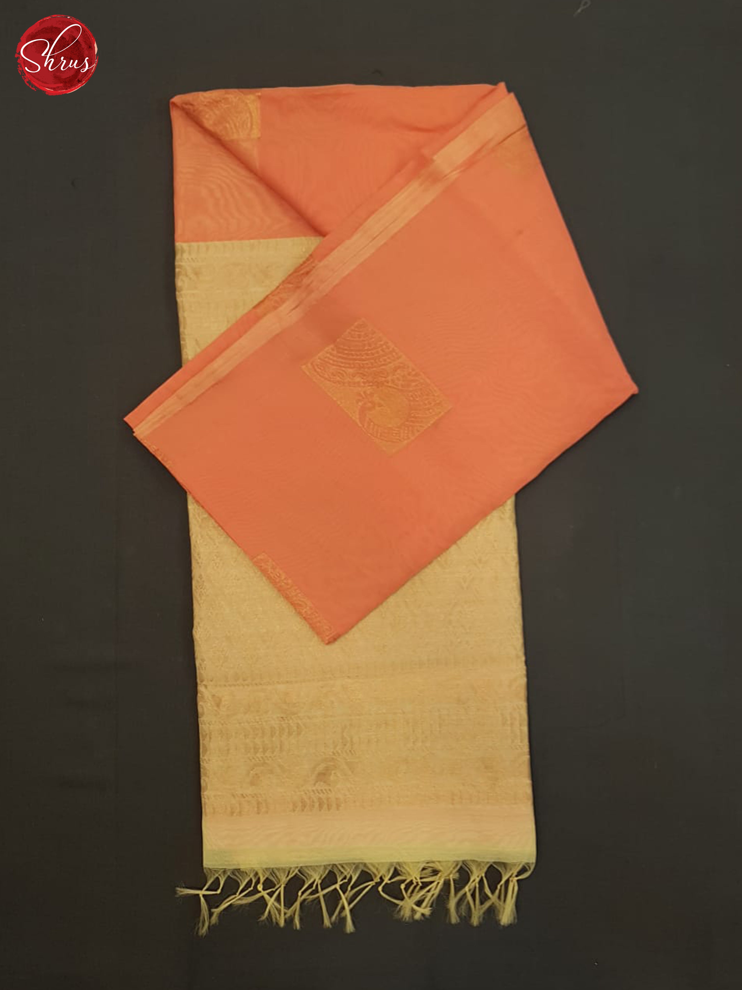 Orangish Pink And Beige-Semi Silk Cotton Saree - Shop on ShrusEternity.com