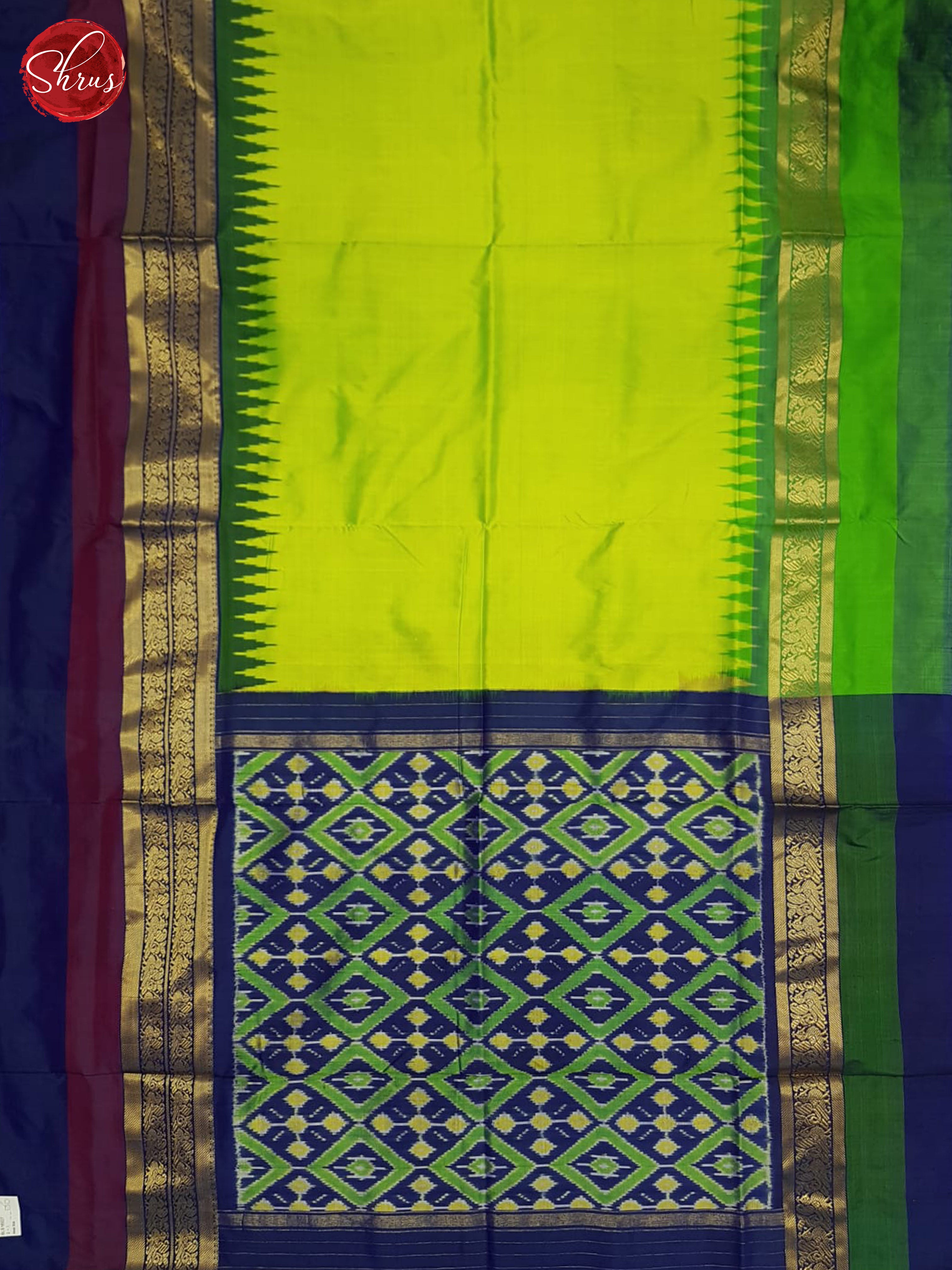 Green snd Blue - Ikkat Silk Saree(Ganga jamuna border) - Shop on ShrusEternity.com