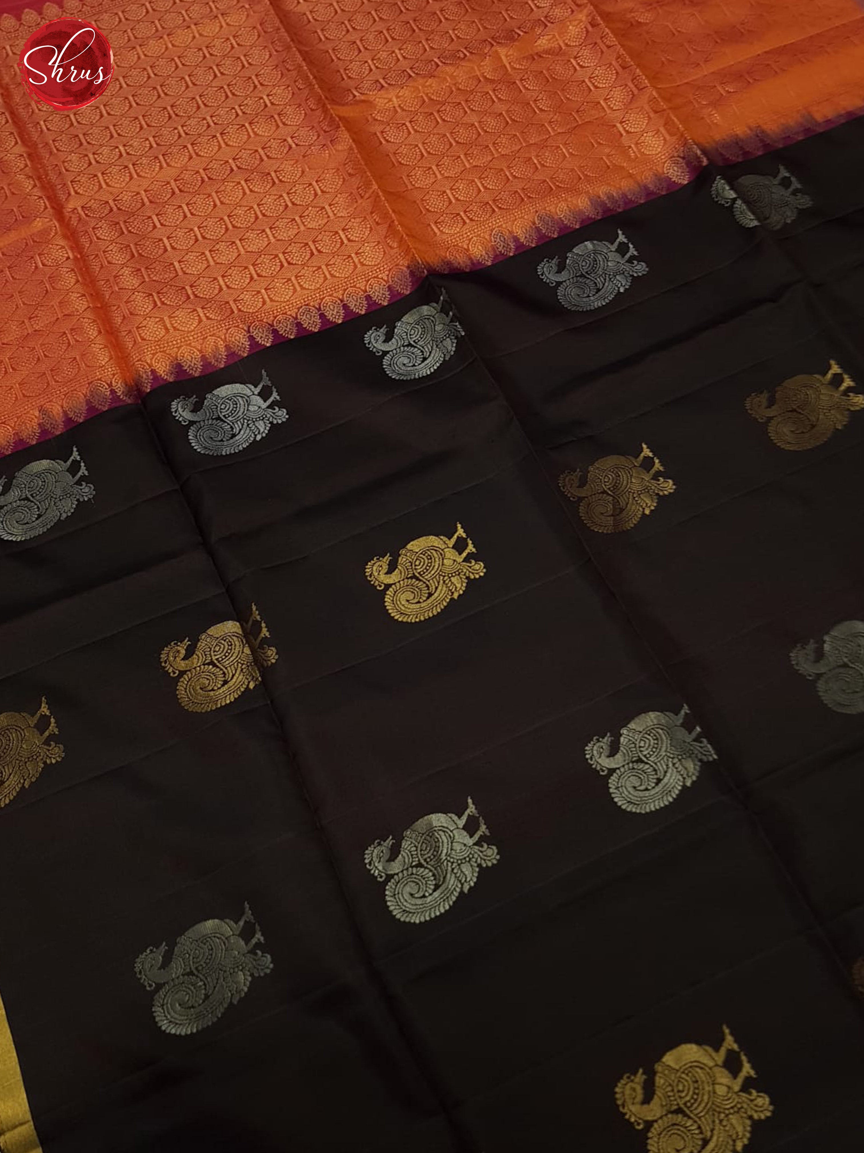 Brown and Orange- Soft Silk Saree - Shop on ShrusEternity.com