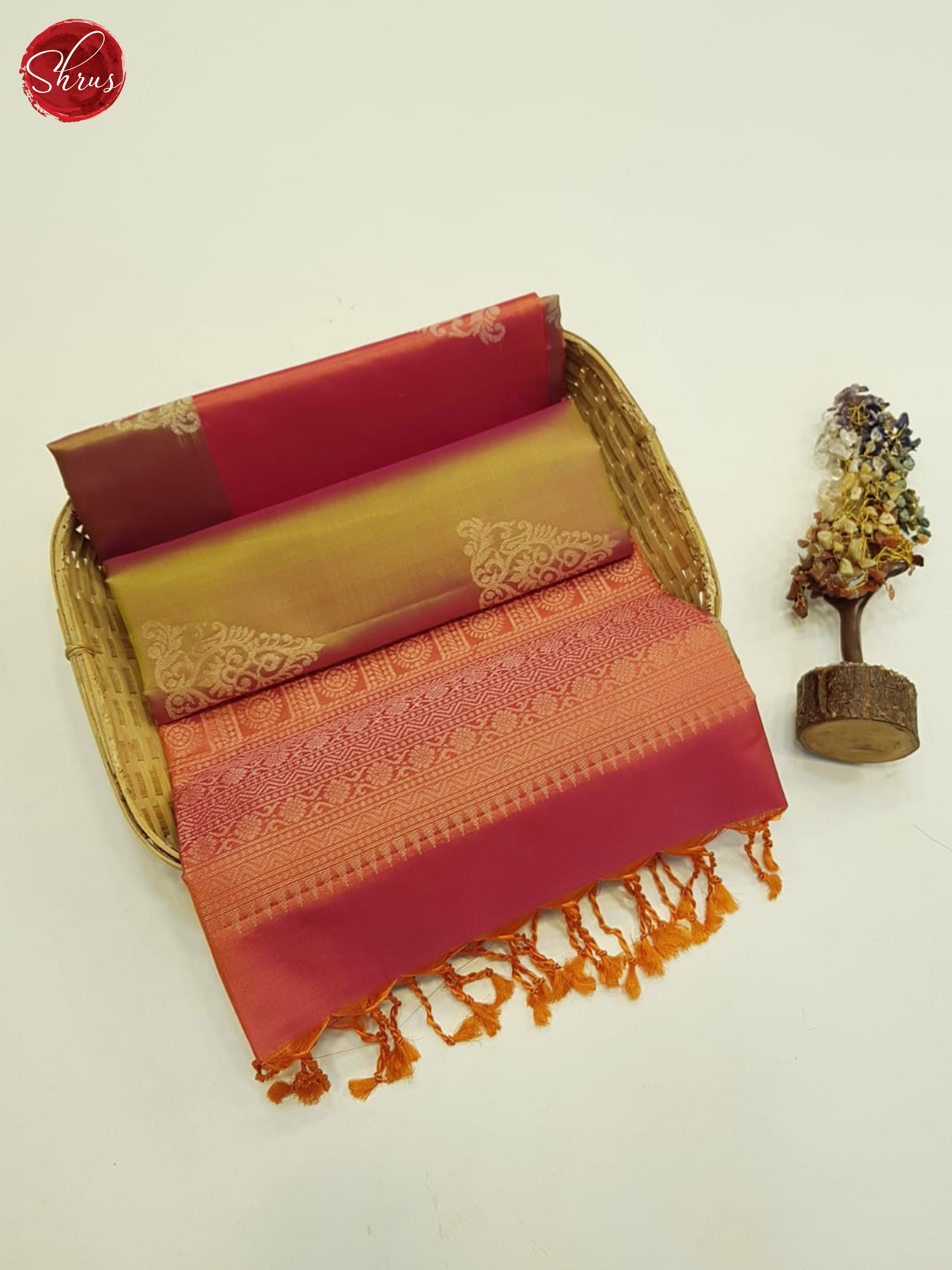Double shaded greenish brown and Orange- Soft Silk Saree - Shop on ShrusEternity.com