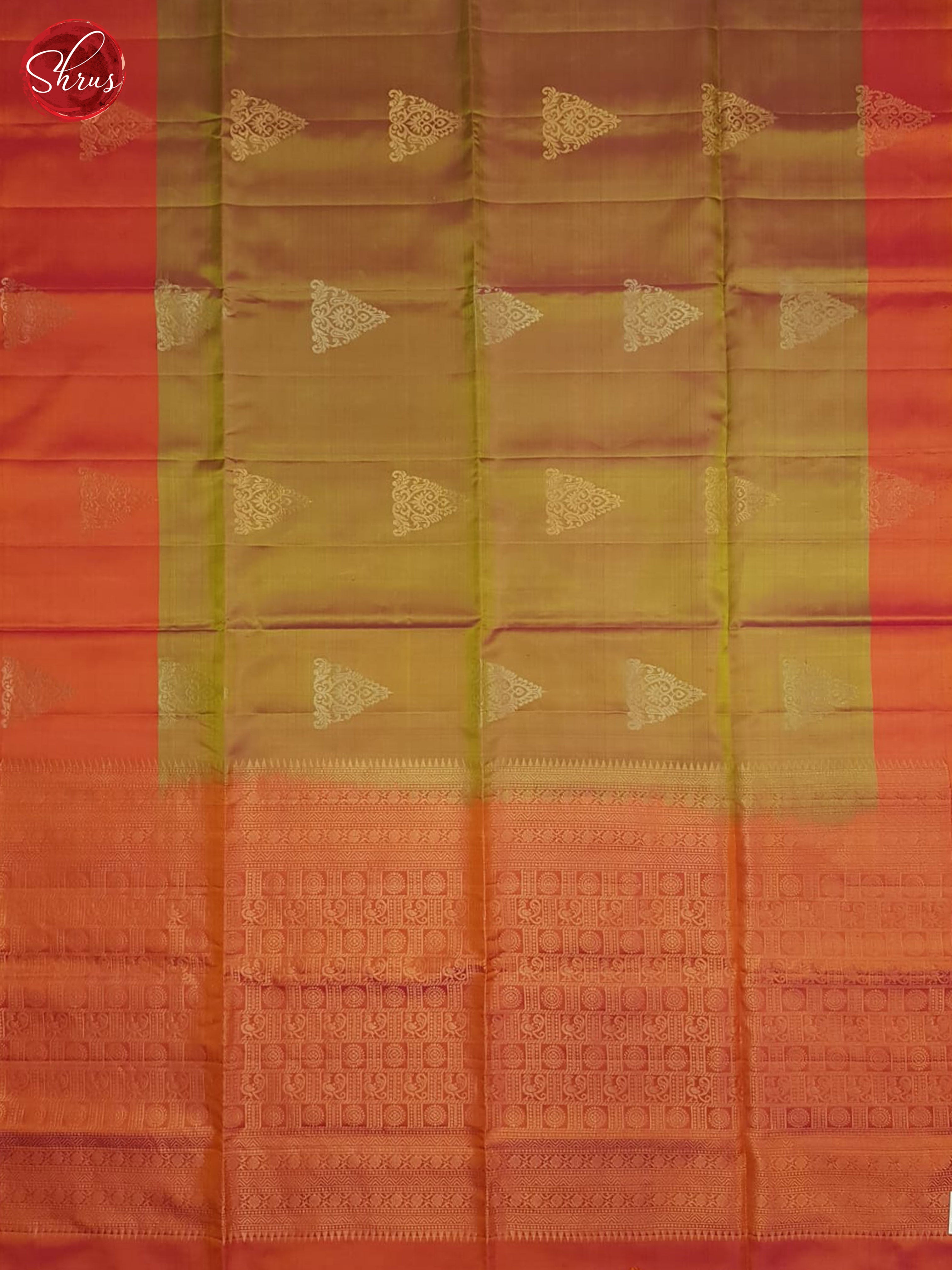 Double shaded greenish brown and Orange- Soft Silk Saree - Shop on ShrusEternity.com