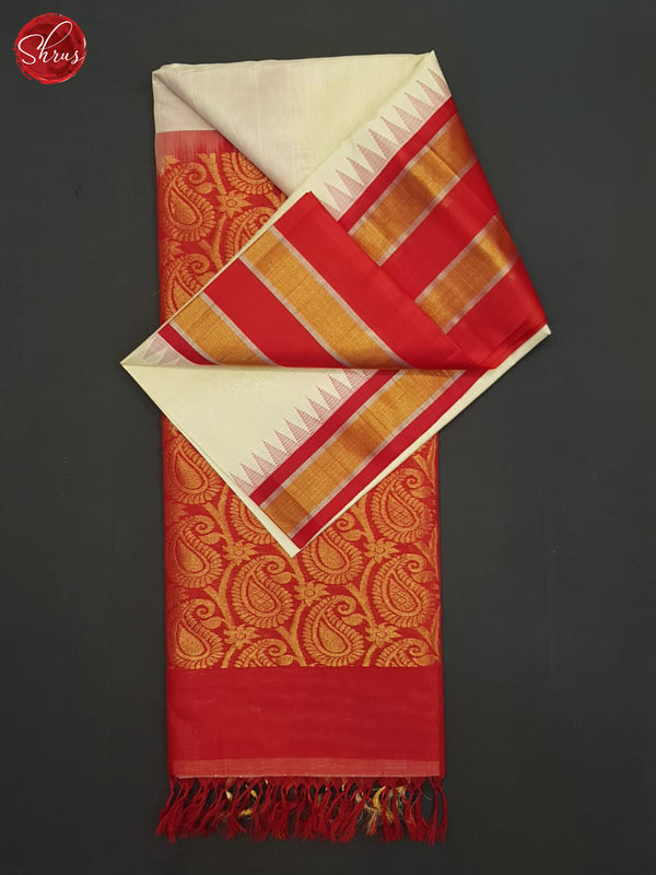 Cream and Red - Silk Cotton Saree - Shop on ShrusEternity.com