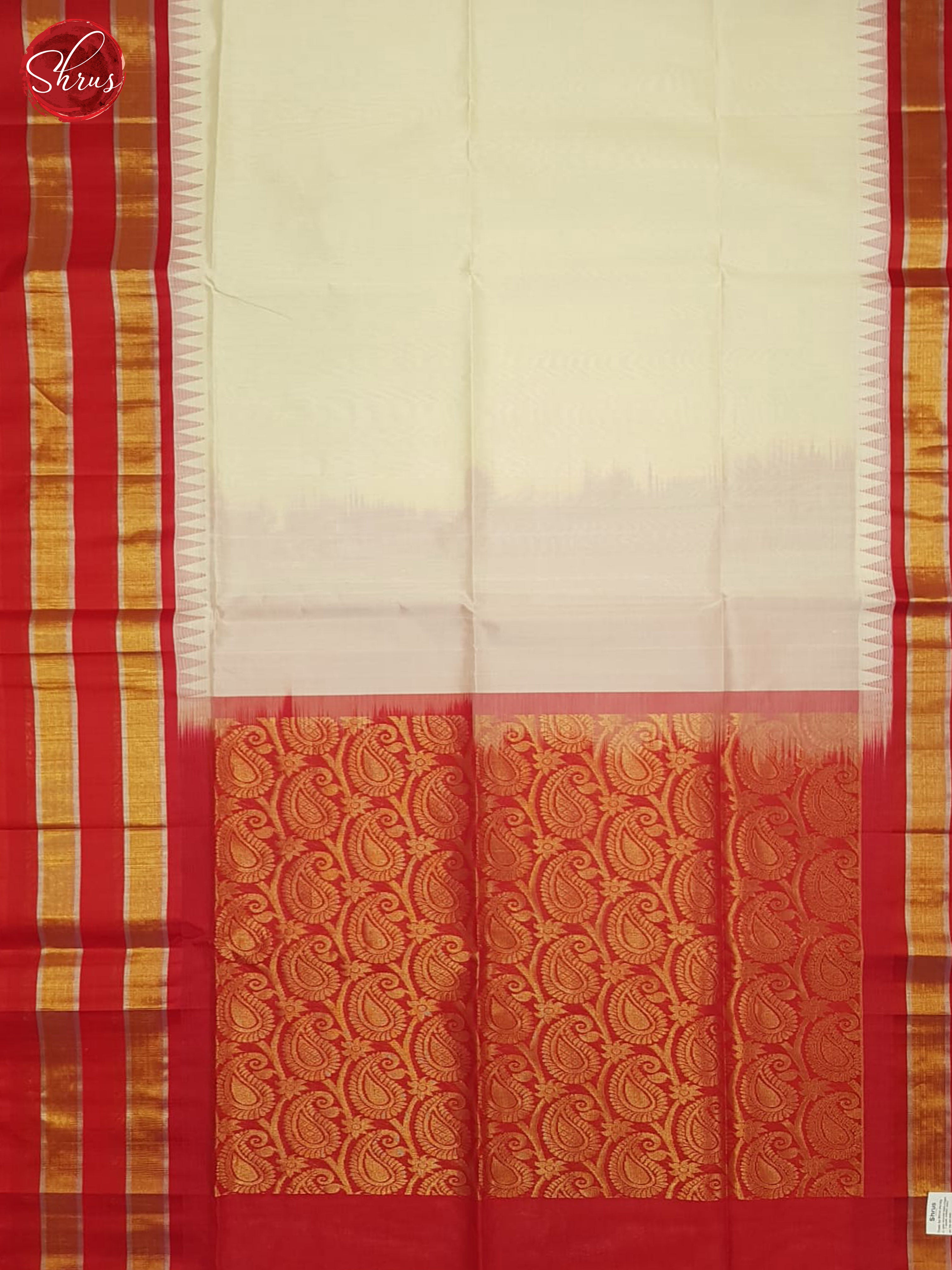 Cream and Red - Silk Cotton Saree - Shop on ShrusEternity.com