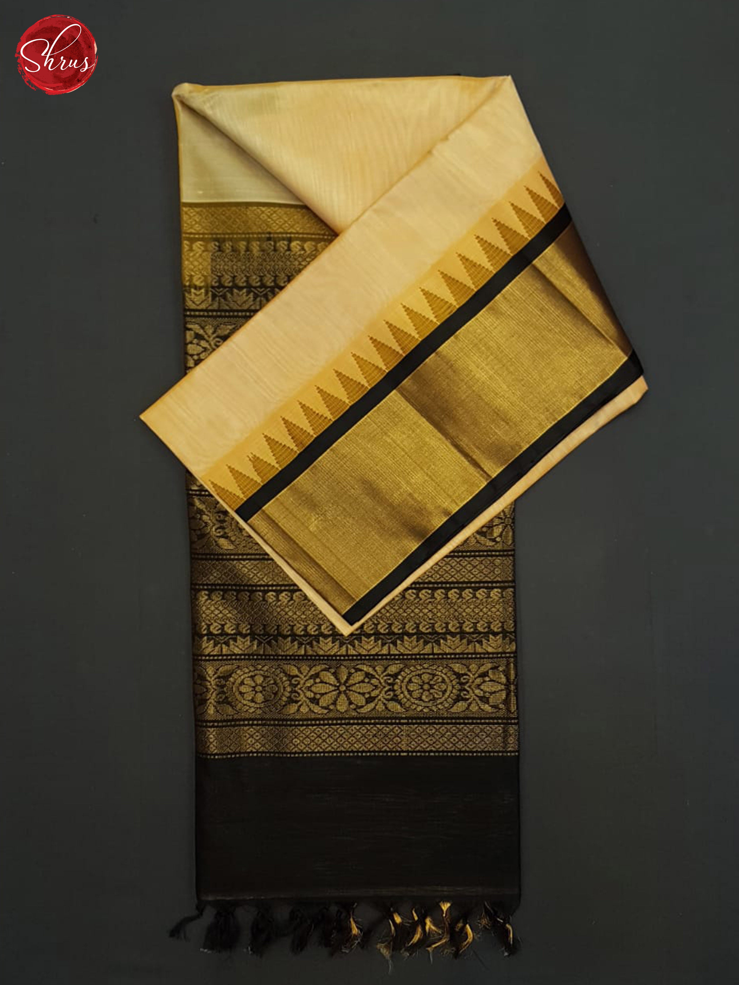 Beige and black - Silk Cotton Saree - Shop on ShrusEternity.com