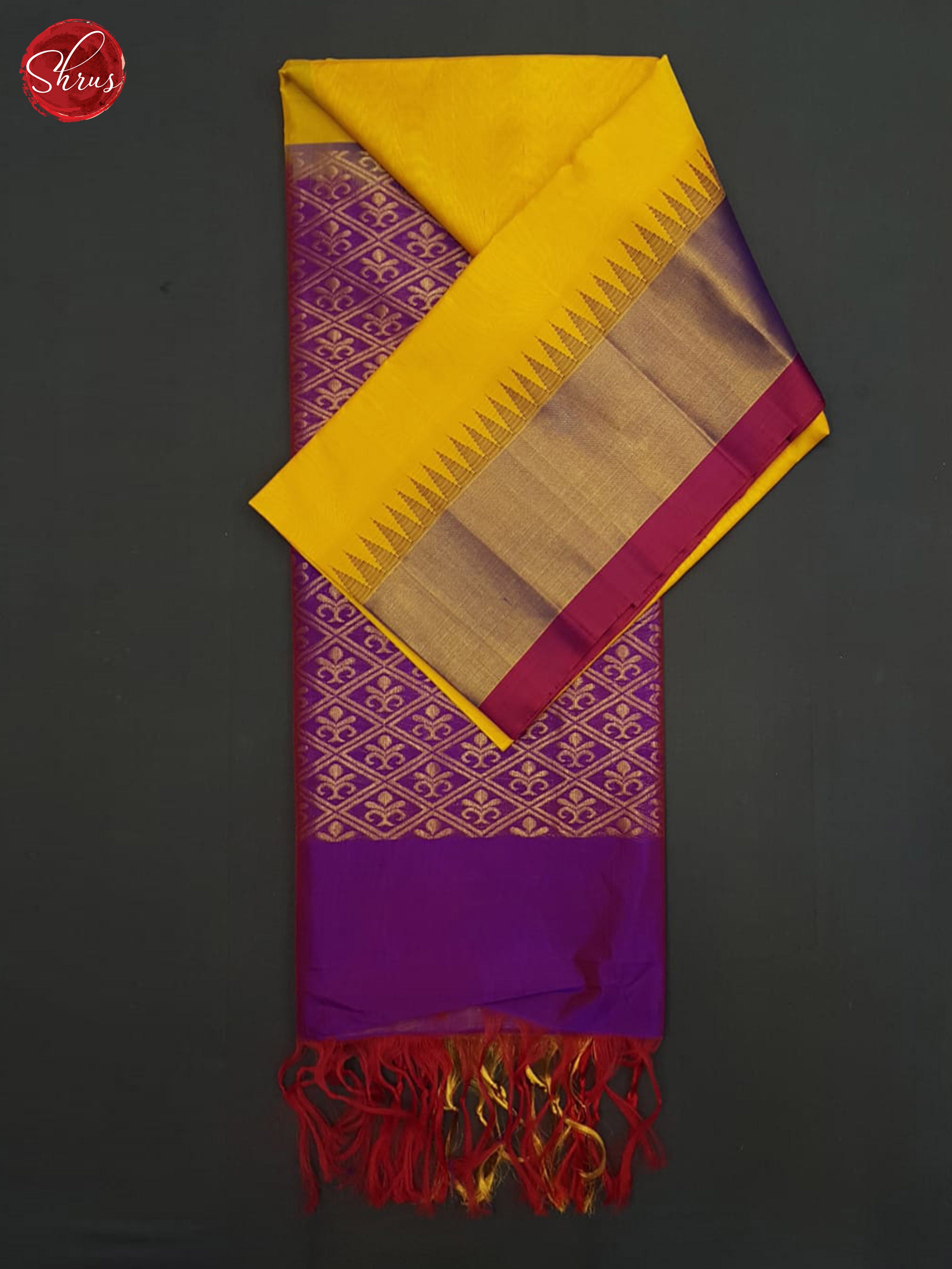 Yellow and Purple - Silk Cotton Saree - Shop on ShrusEternity.com