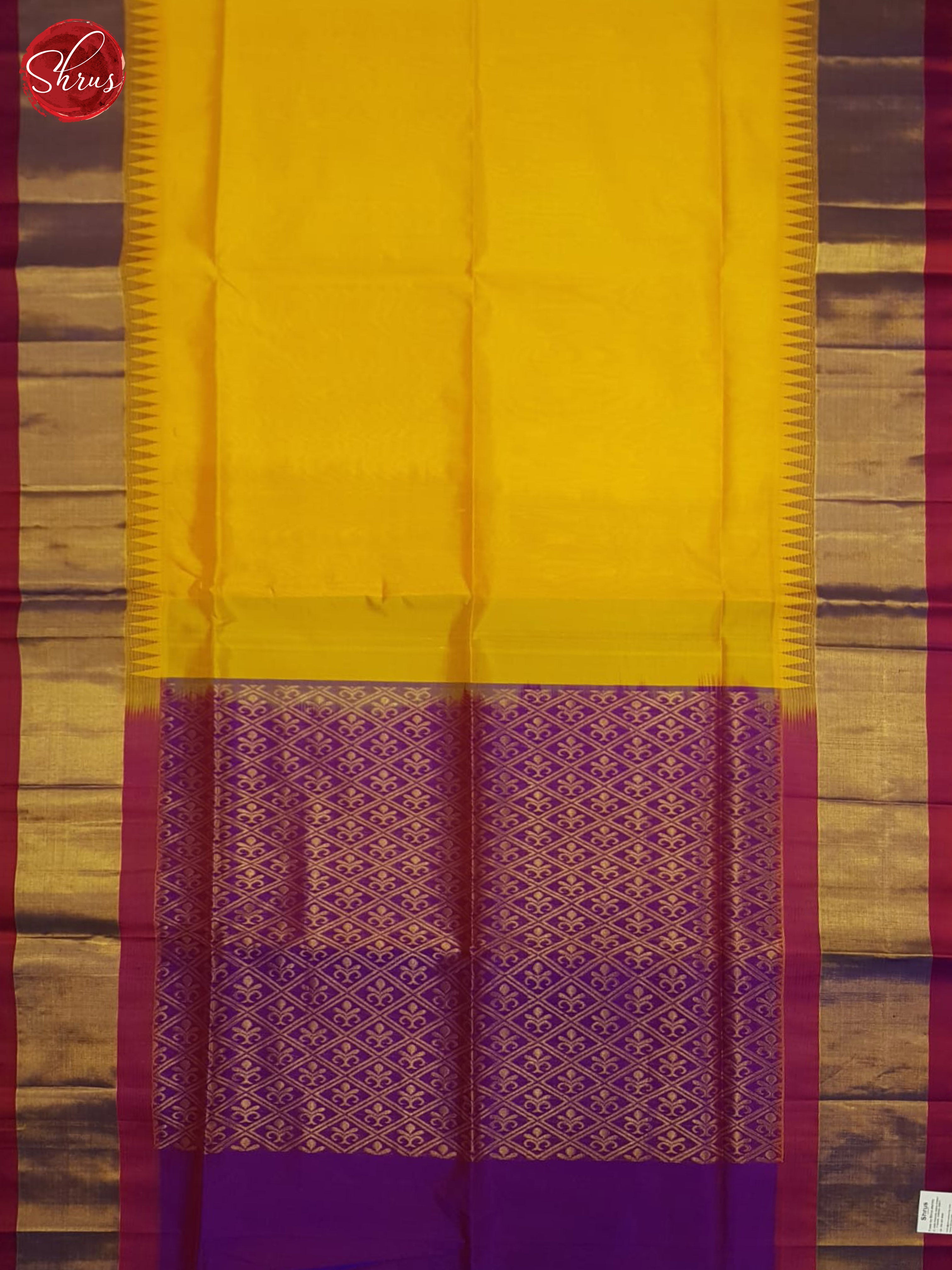 Yellow and Purple - Silk Cotton Saree - Shop on ShrusEternity.com