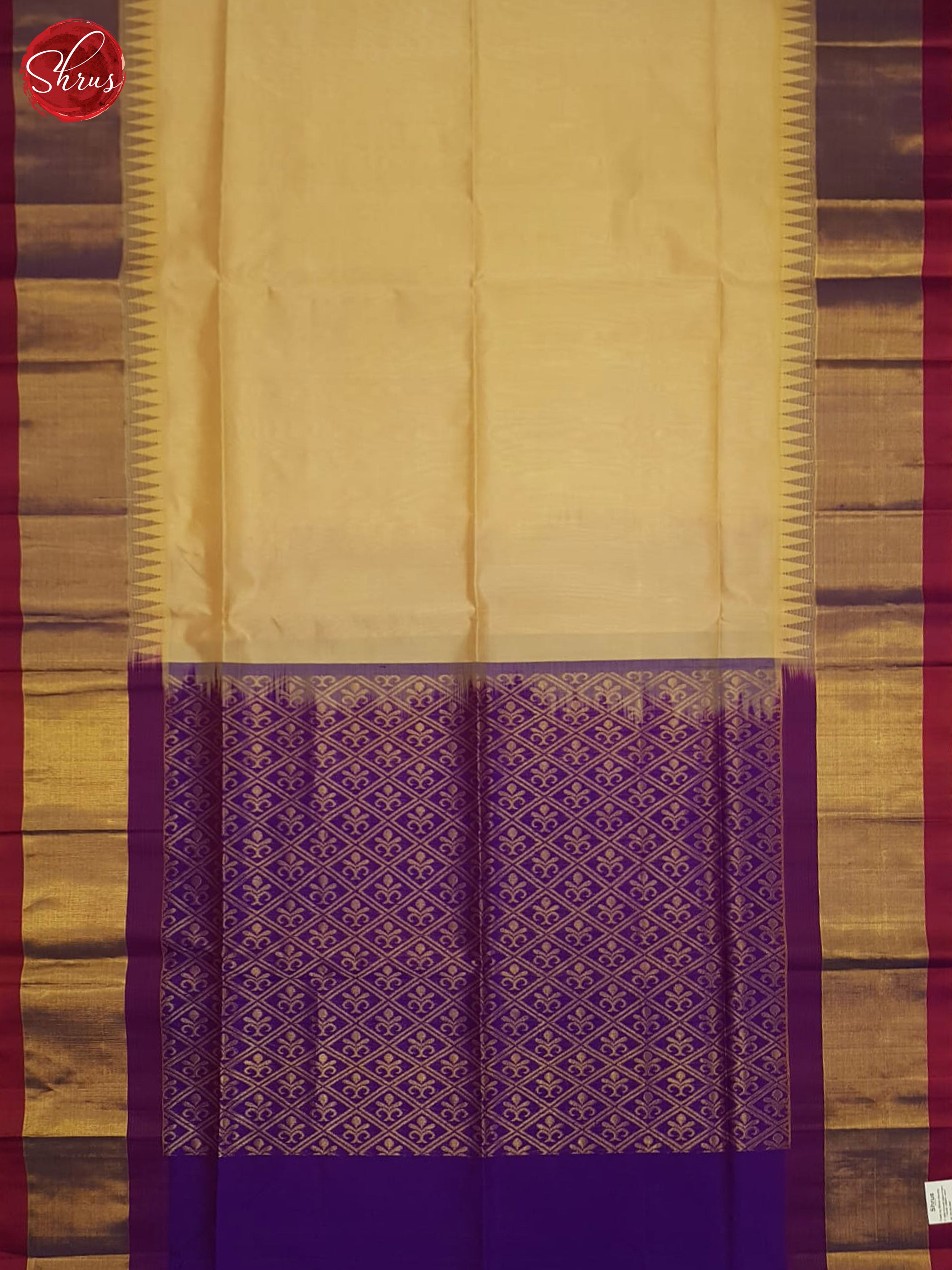 Beige and Purple - Silk Cotton Saree - Shop on ShrusEternity.com