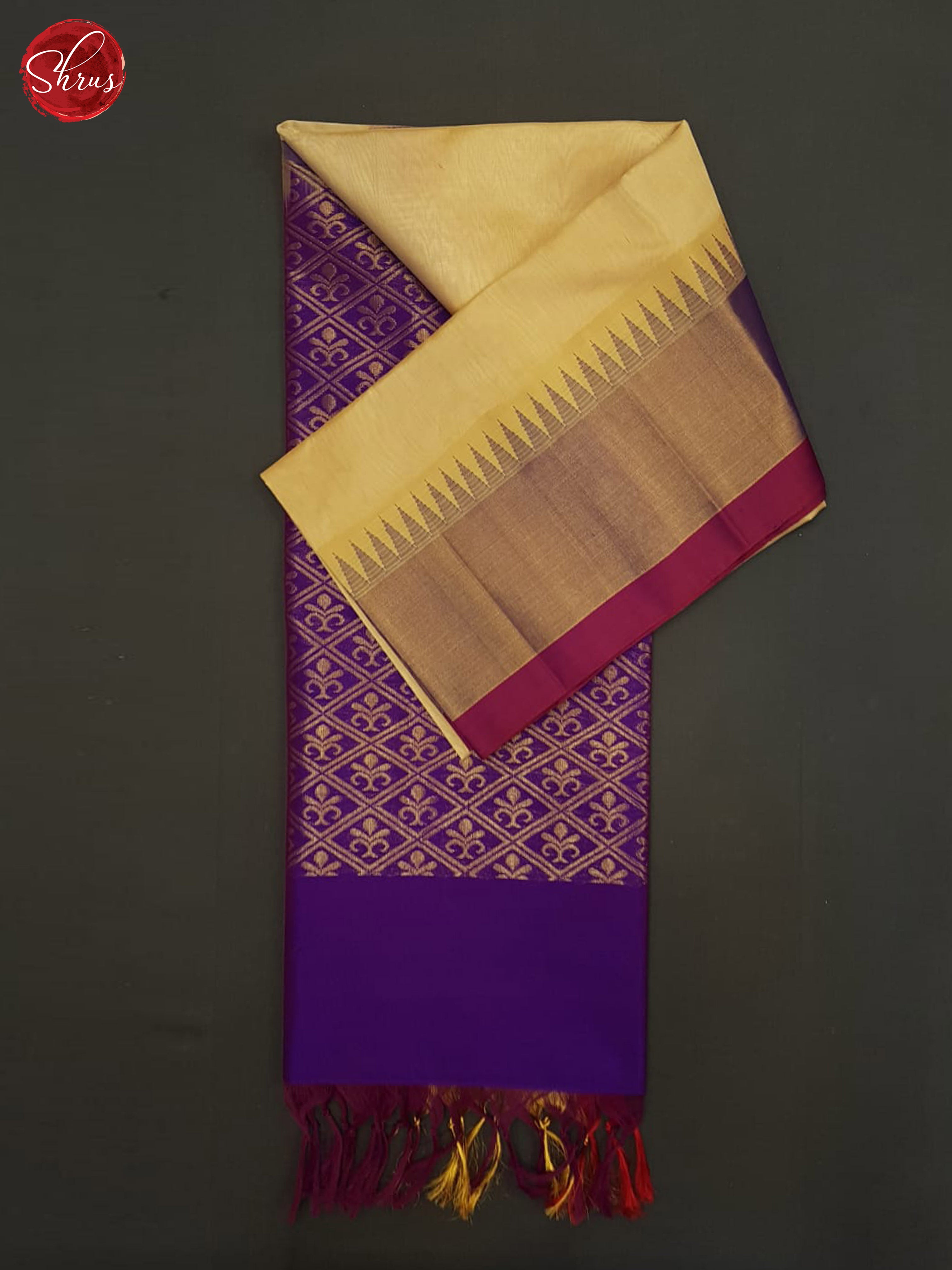 Beige and Purple - Silk Cotton Saree - Shop on ShrusEternity.com