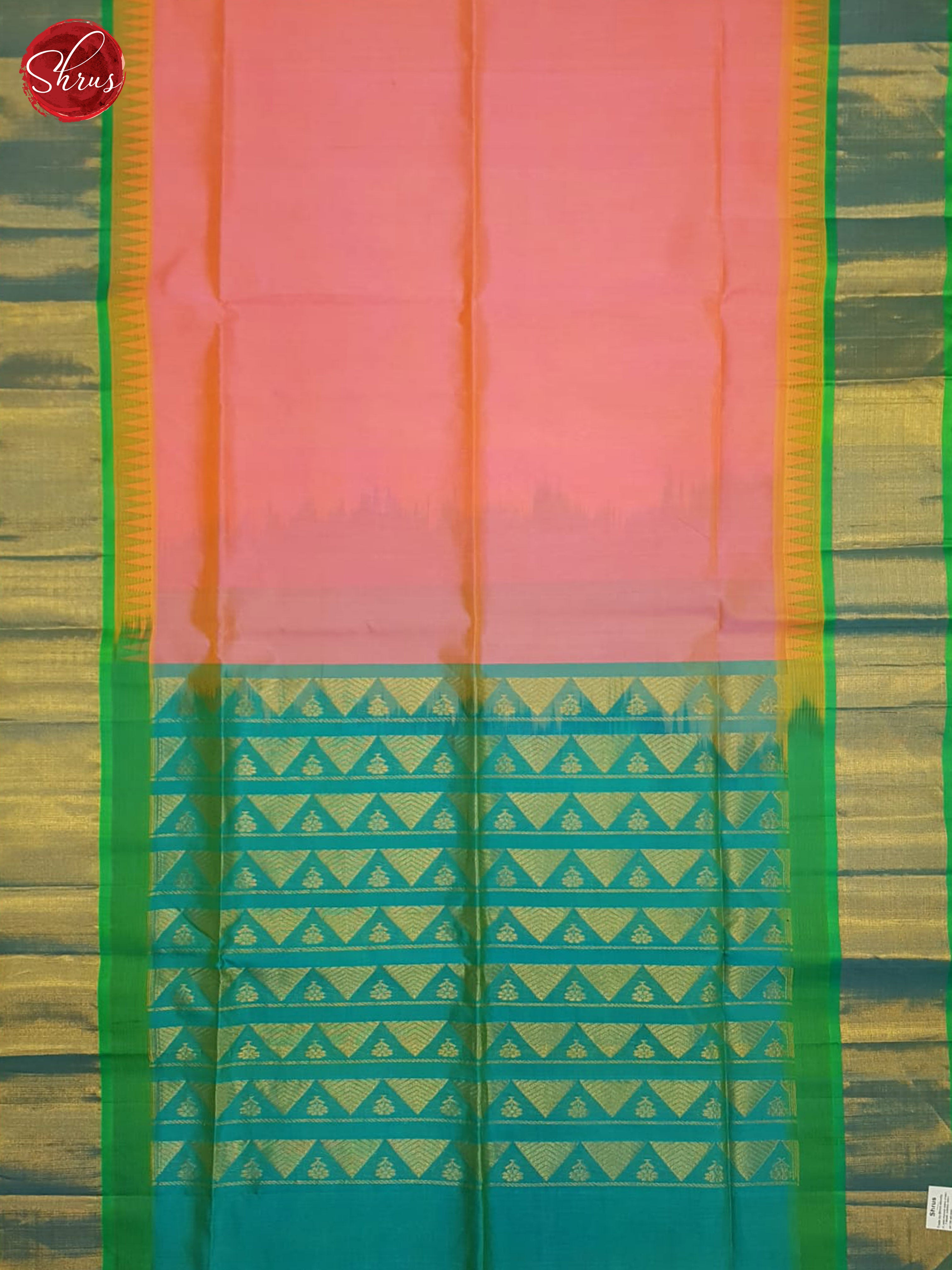 Pink and green- Silk Cotton Saree - Shop on ShrusEternity.com