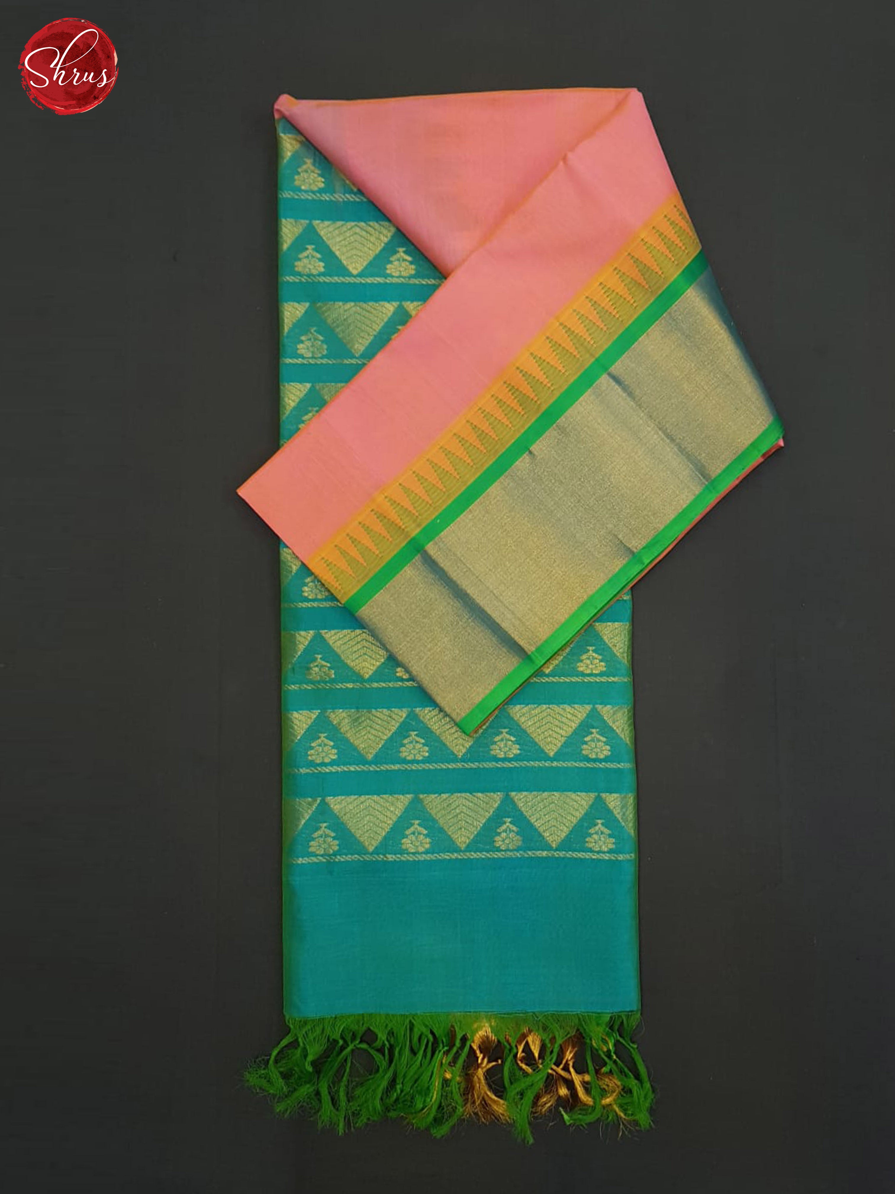 Pink and green- Silk Cotton Saree - Shop on ShrusEternity.com