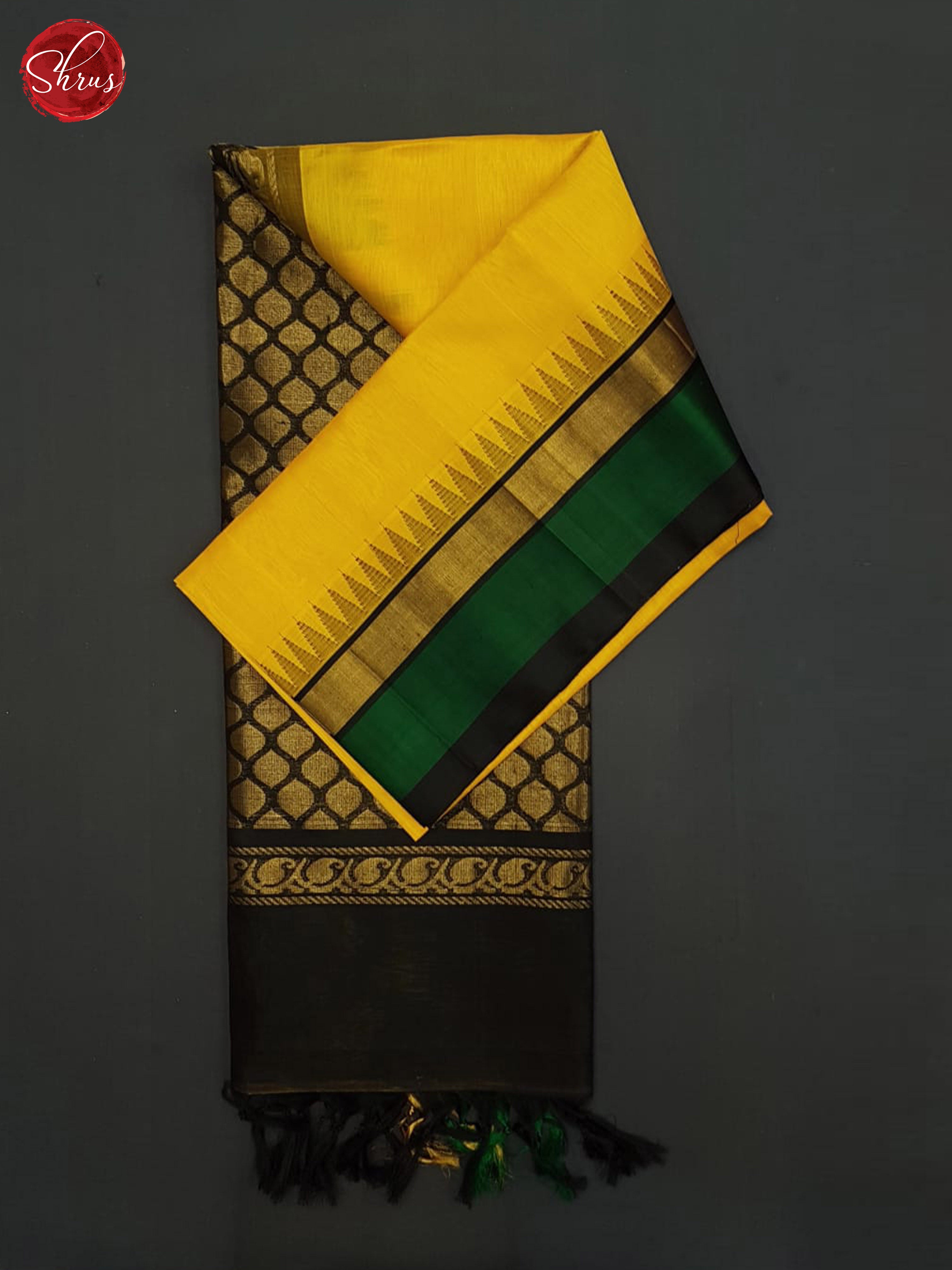 Yellow and Black - Silk Cotton Saree - Shop on ShrusEternity.com