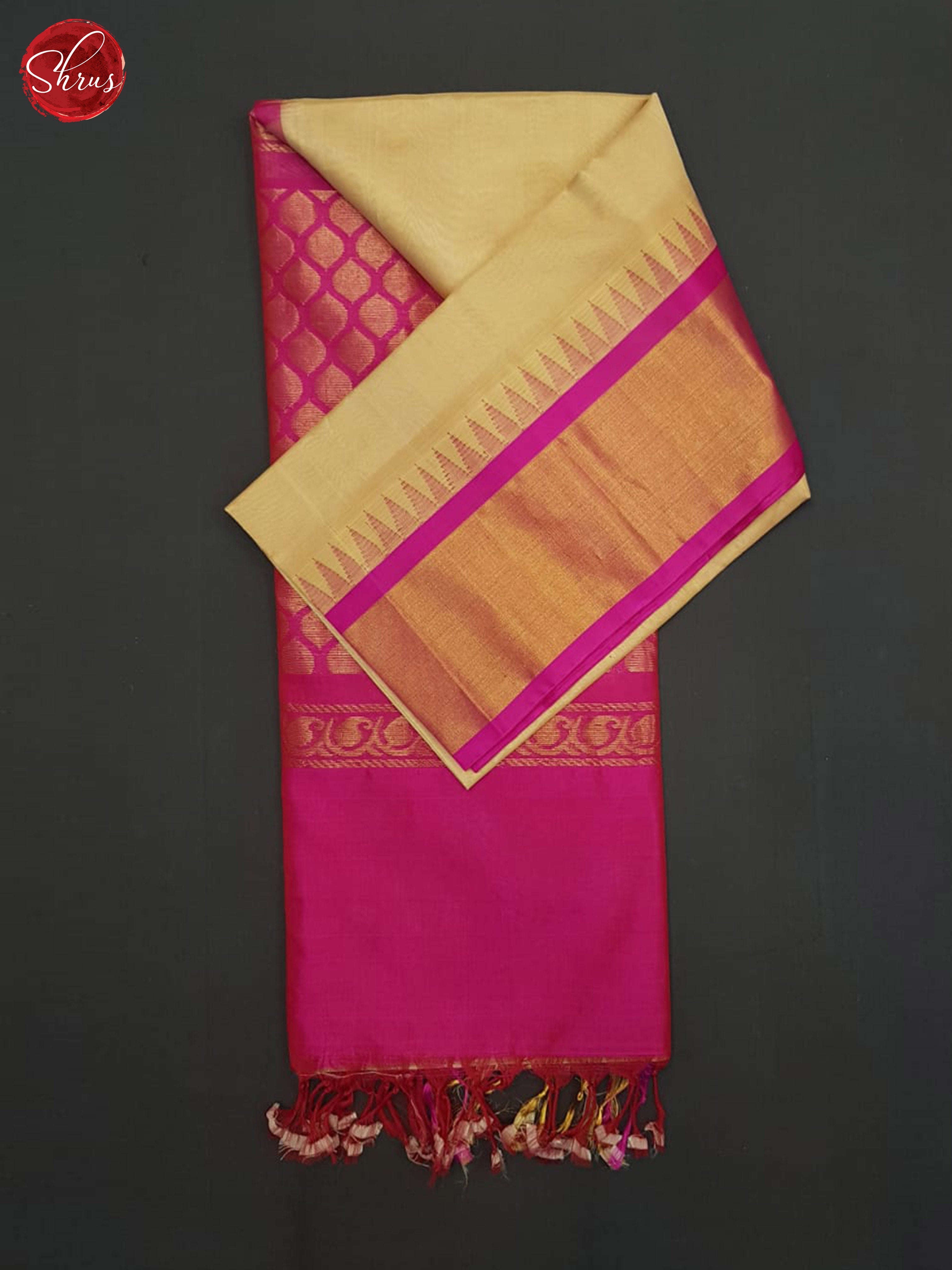 Beige and pink - Silk Cotton Saree - Shop on ShrusEternity.com