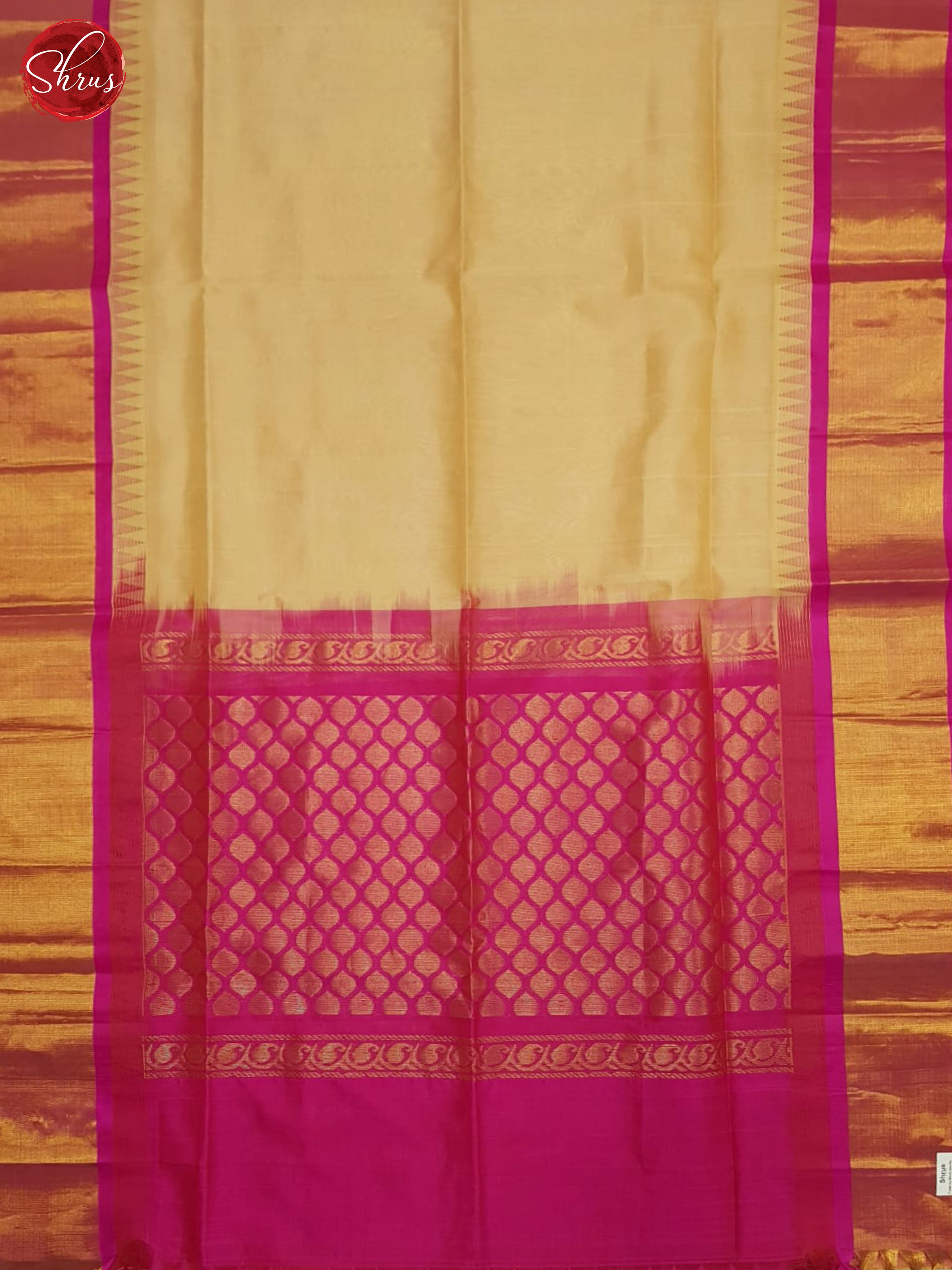 Beige and pink - Silk Cotton Saree - Shop on ShrusEternity.com