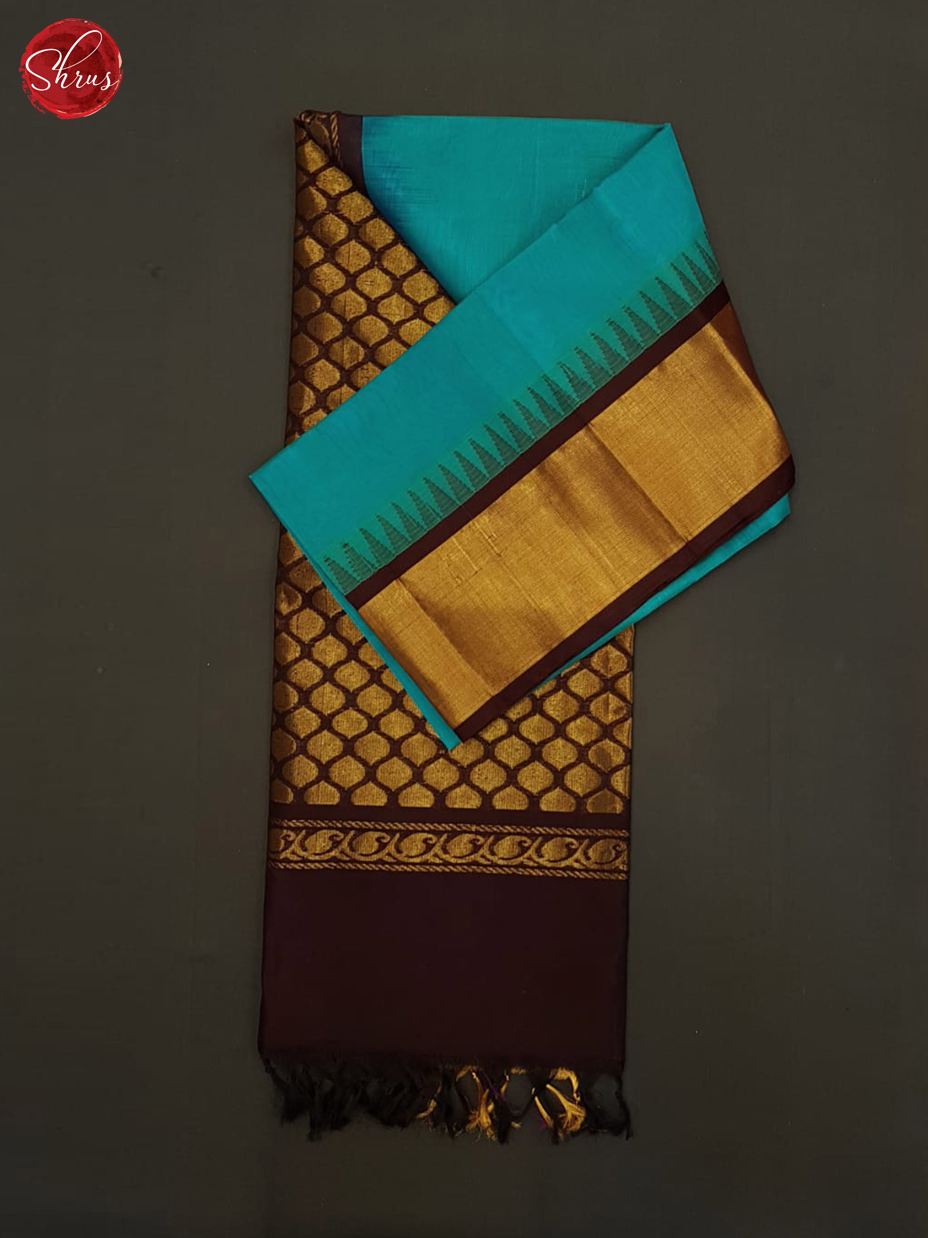 Blue and Brown - Silk Cotton Saree - Shop on ShrusEternity.com