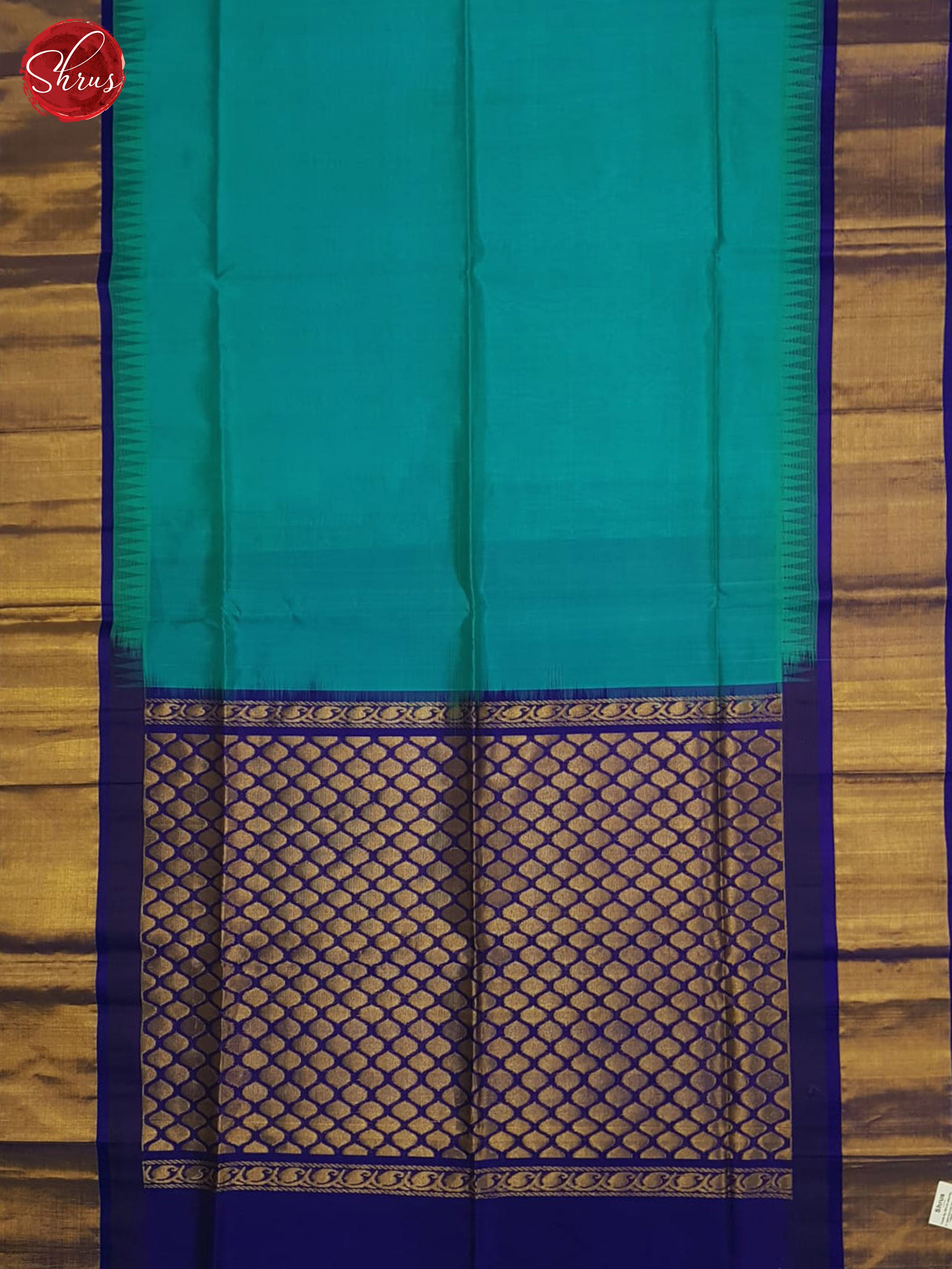 Teal blue and blue - Silk Cotton Saree - Shop on ShrusEternity.com