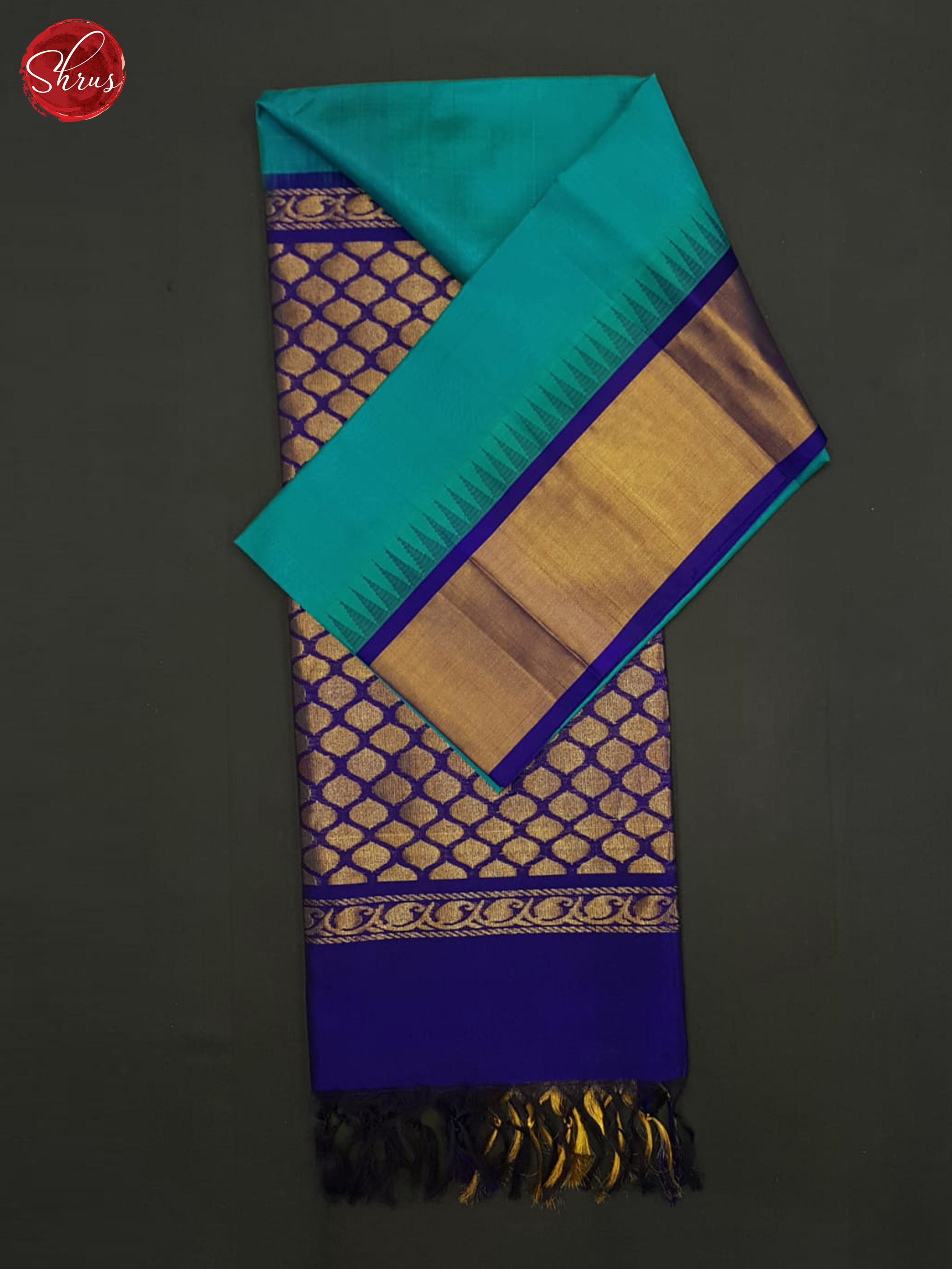 Teal blue and blue - Silk Cotton Saree - Shop on ShrusEternity.com