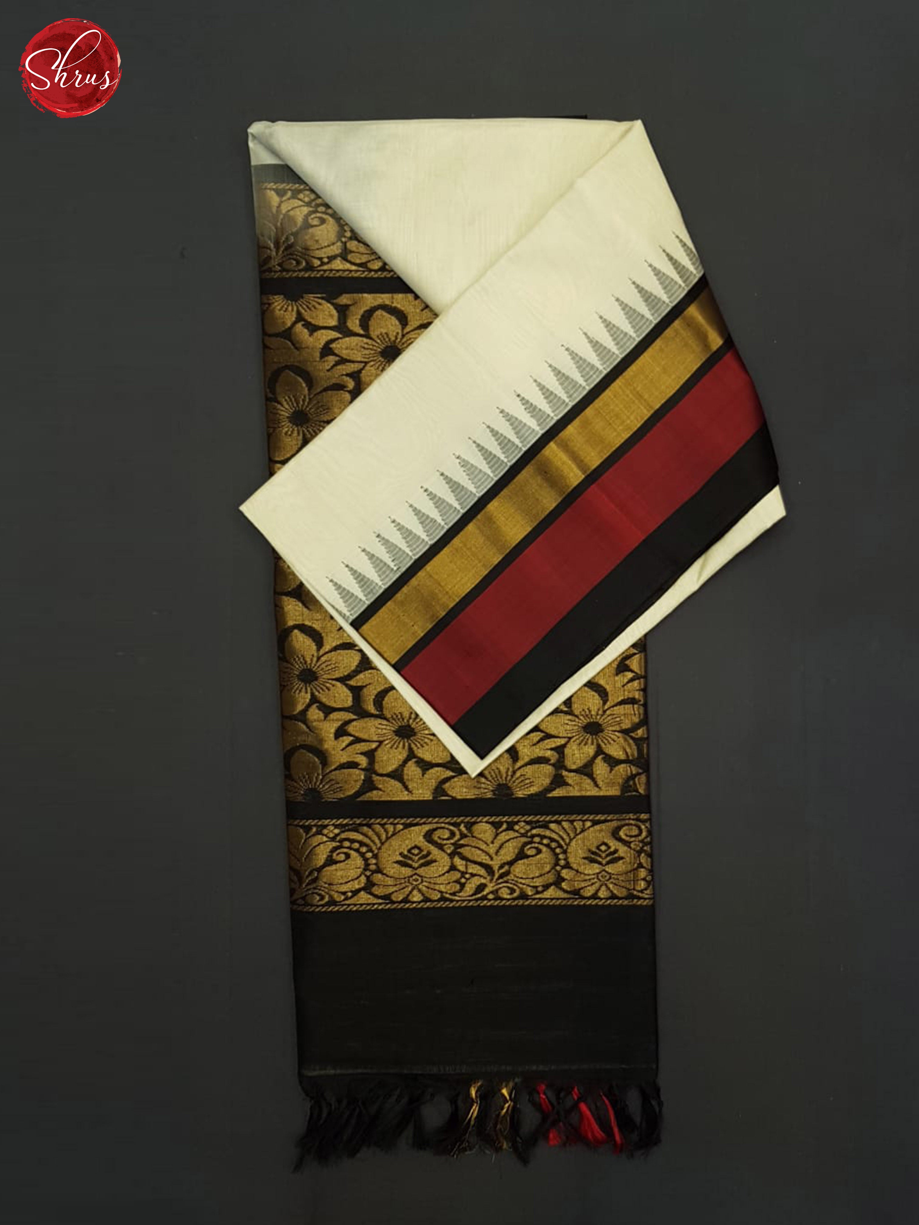 Cream and black - Silk Cotton Saree - Shop on ShrusEternity.com