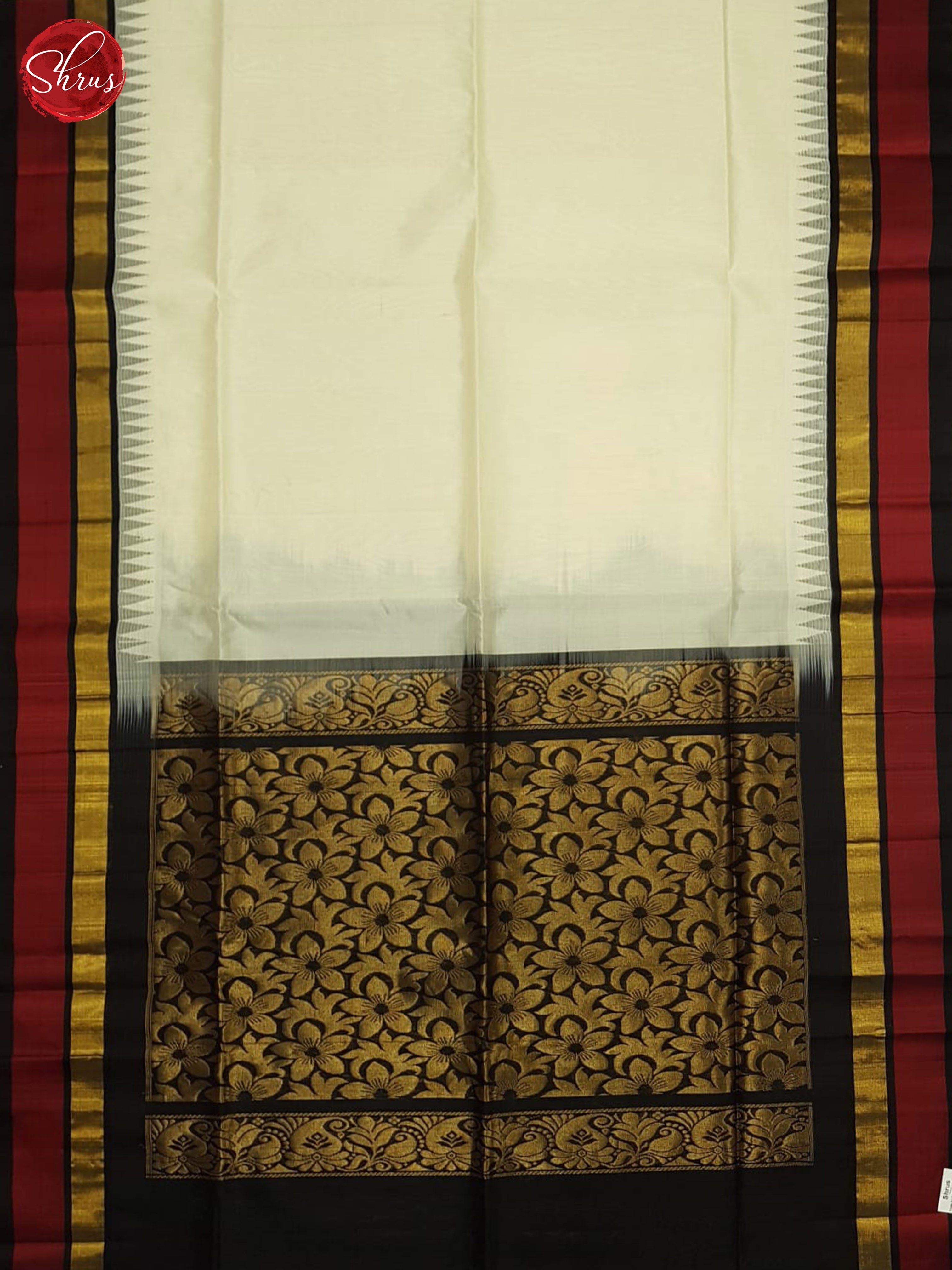 Cream and black - Silk Cotton Saree - Shop on ShrusEternity.com