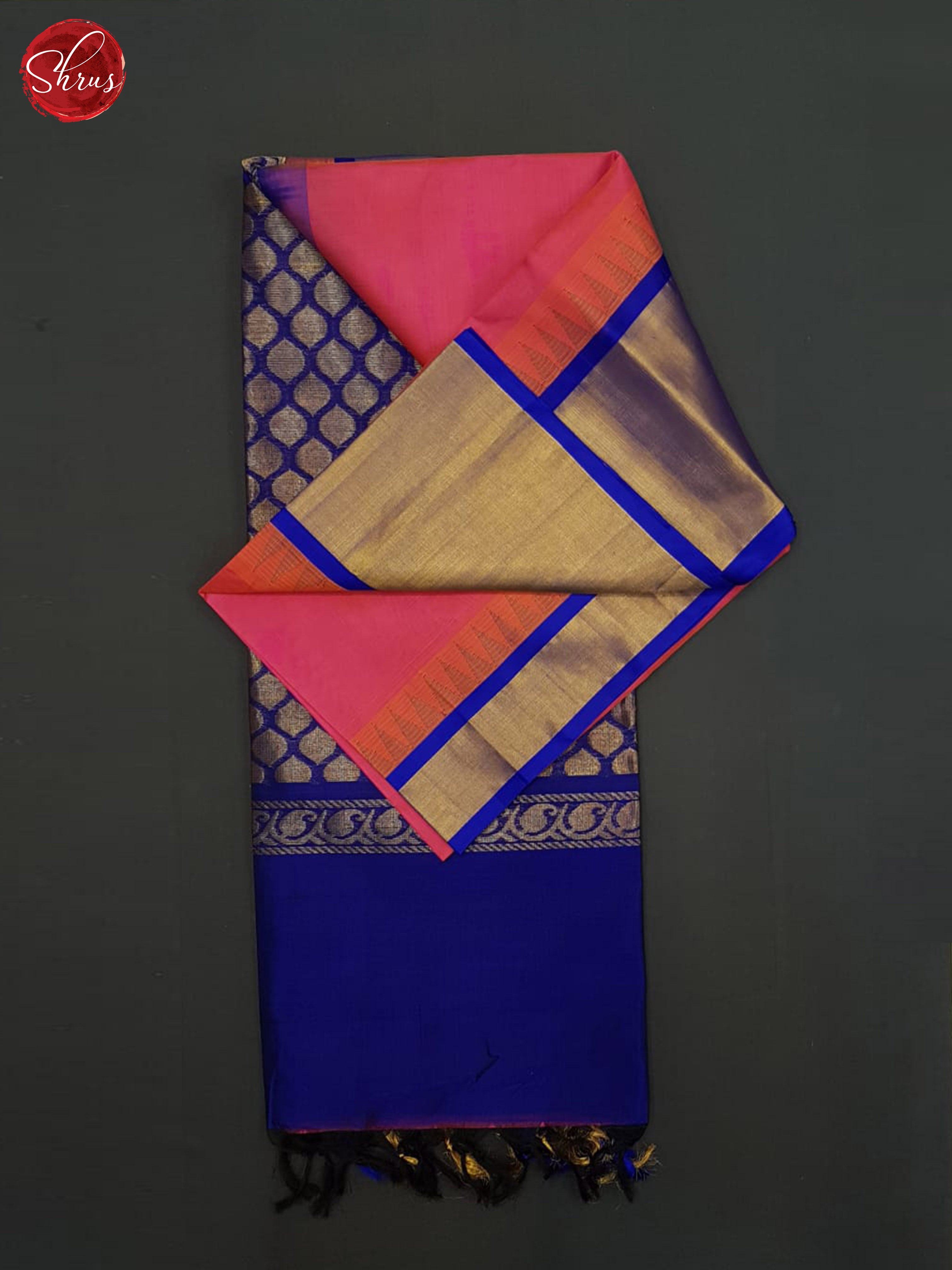 Pink and blue- Silk Cotton Saree - Shop on ShrusEternity.com