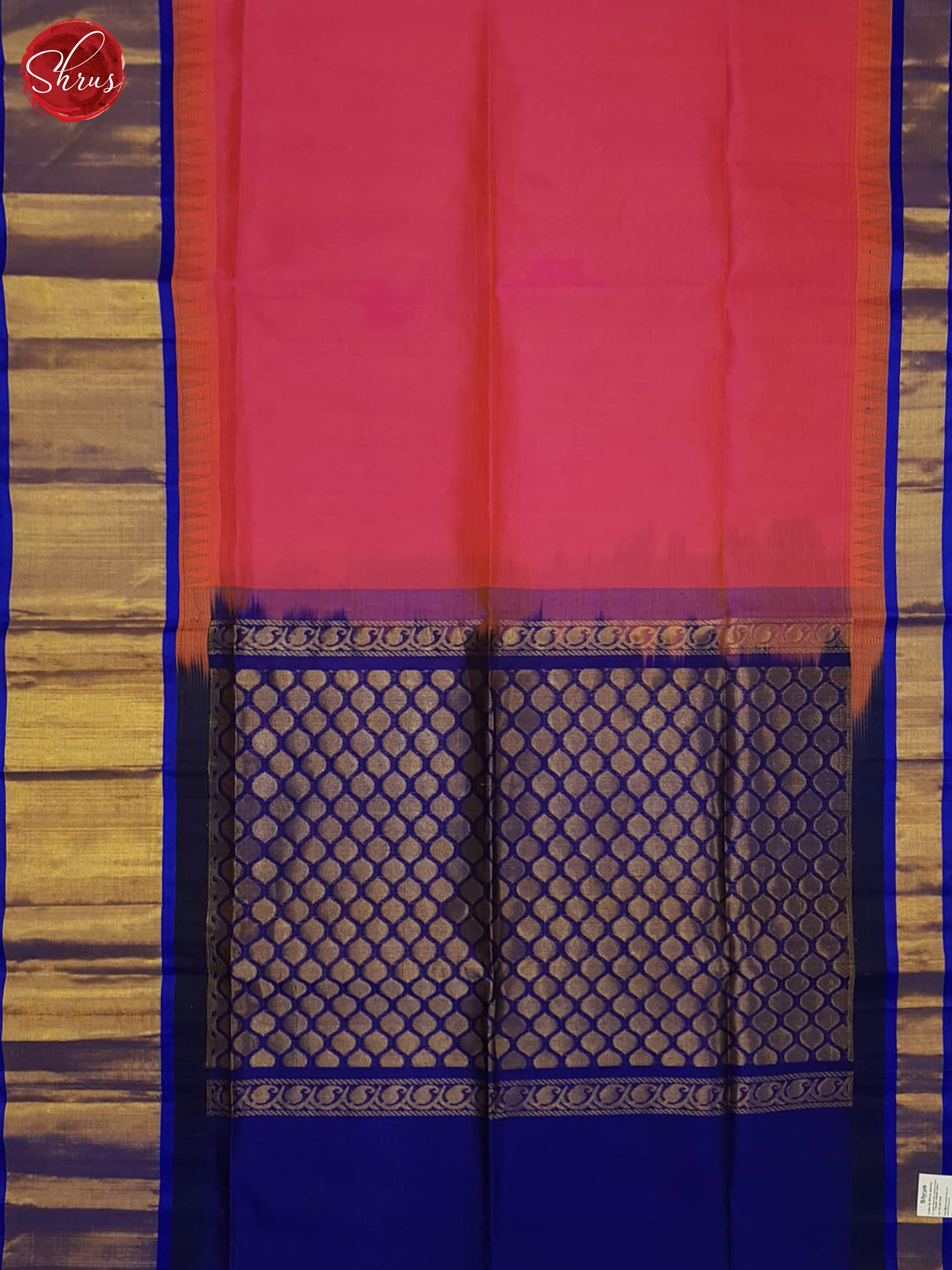 Pink and blue- Silk Cotton Saree - Shop on ShrusEternity.com