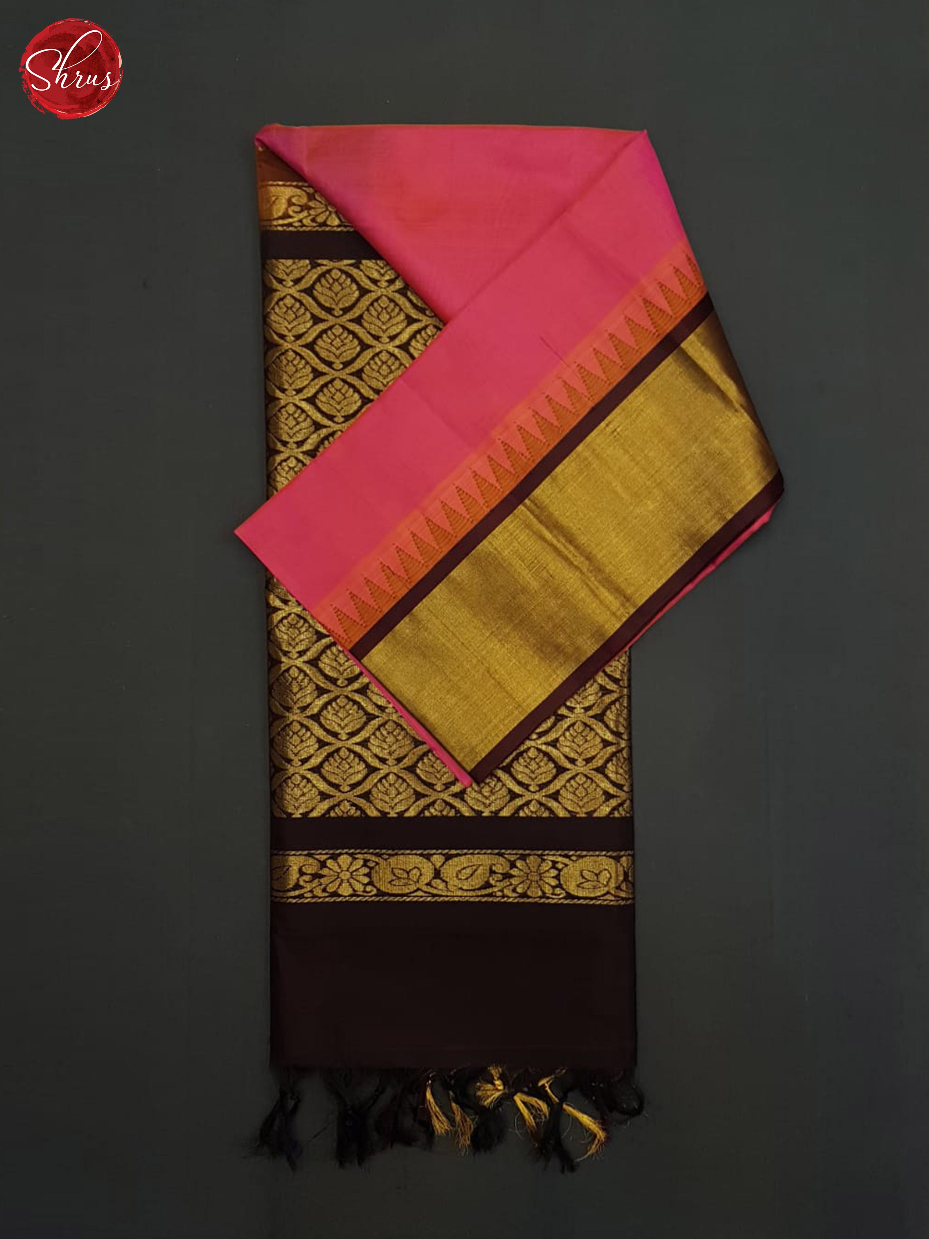 Pink and Brown- Silk Cotton Saree - Shop on ShrusEternity.com