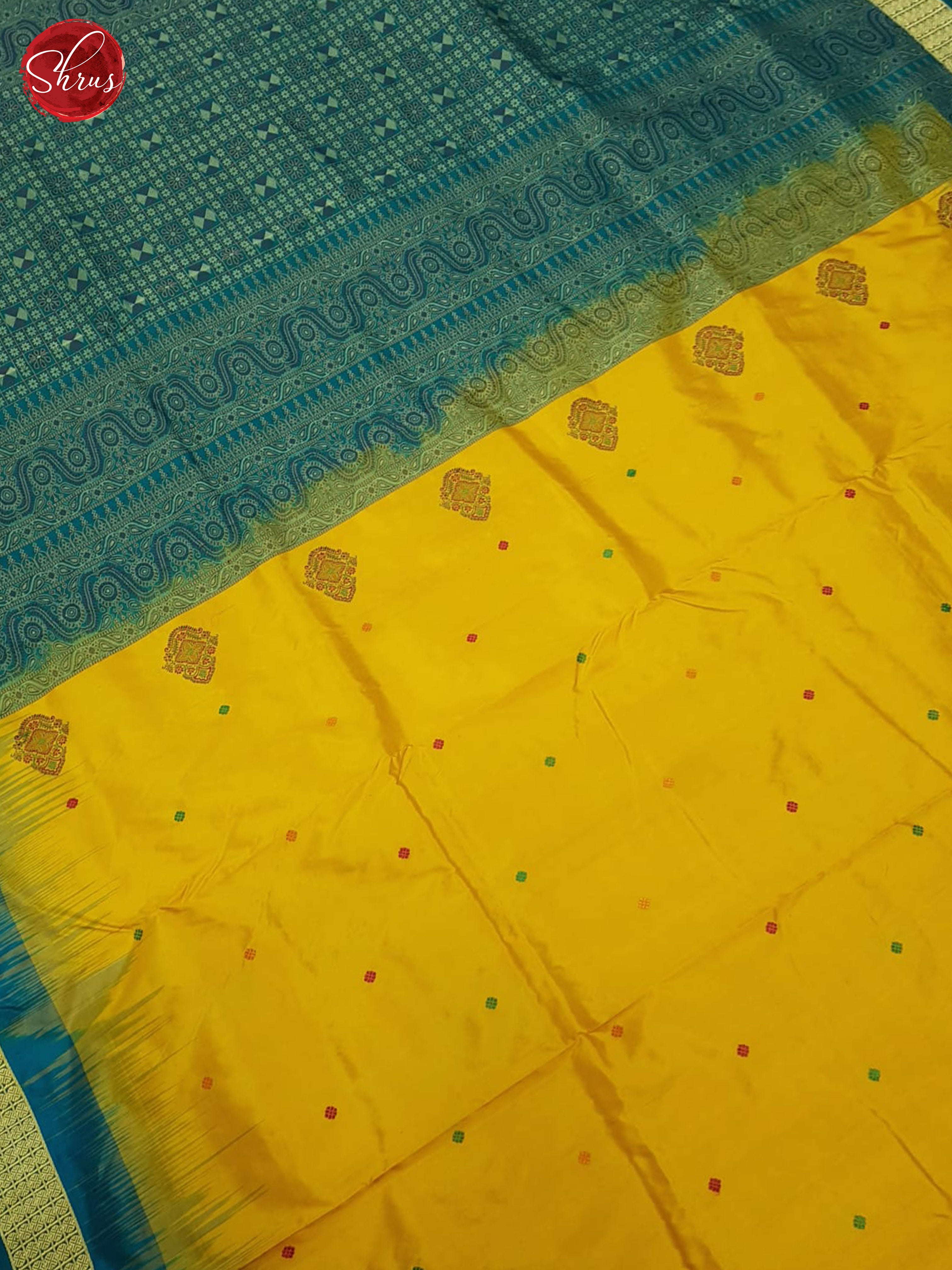 Yellow And Peacock Green-Odisha Sambalpuri Silk Saree - Shop on ShrusEternity.com