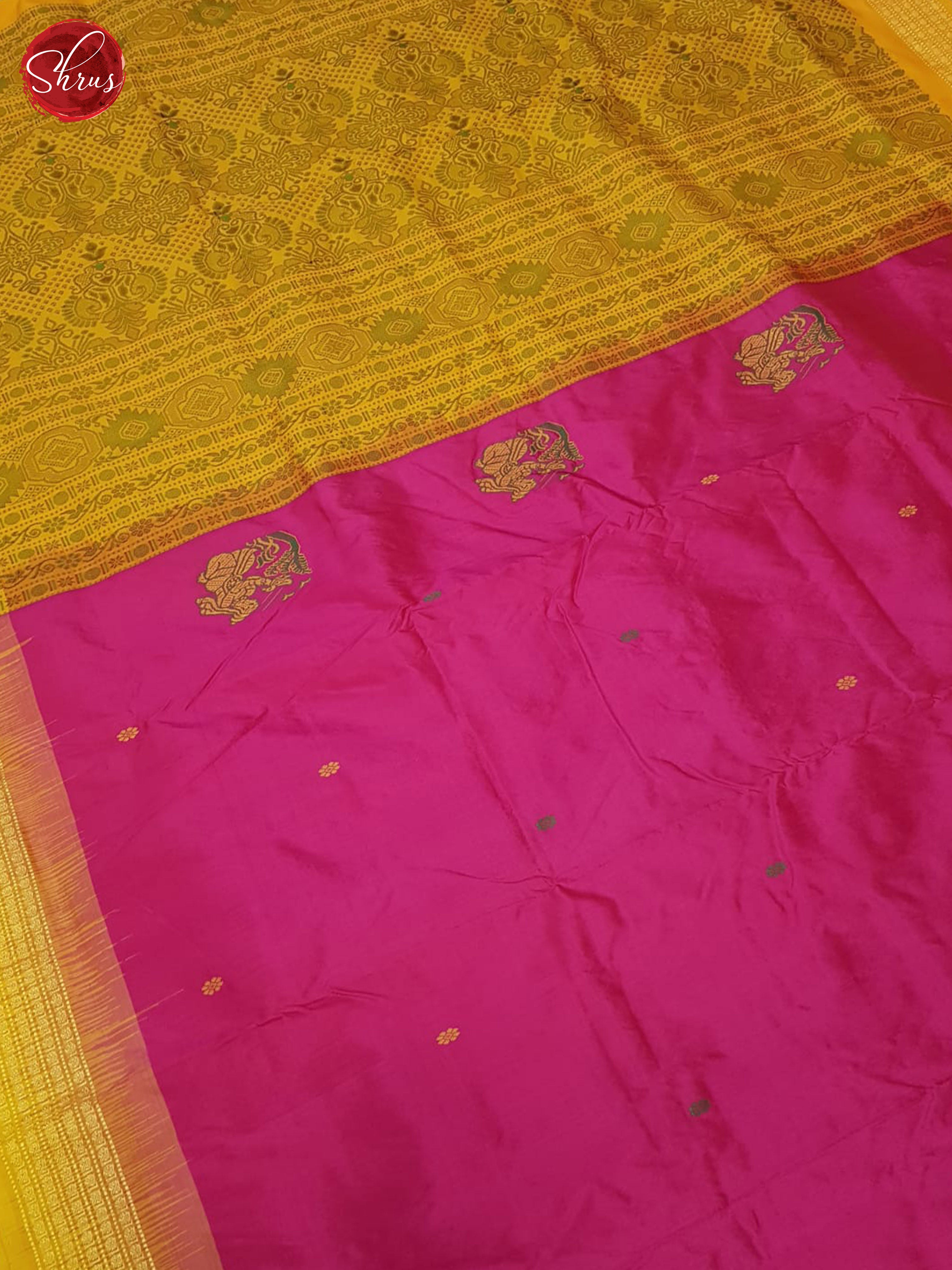 Pink And Yellow-Odisha Sambalpuri Silk saree - Shop on ShrusEternity.com