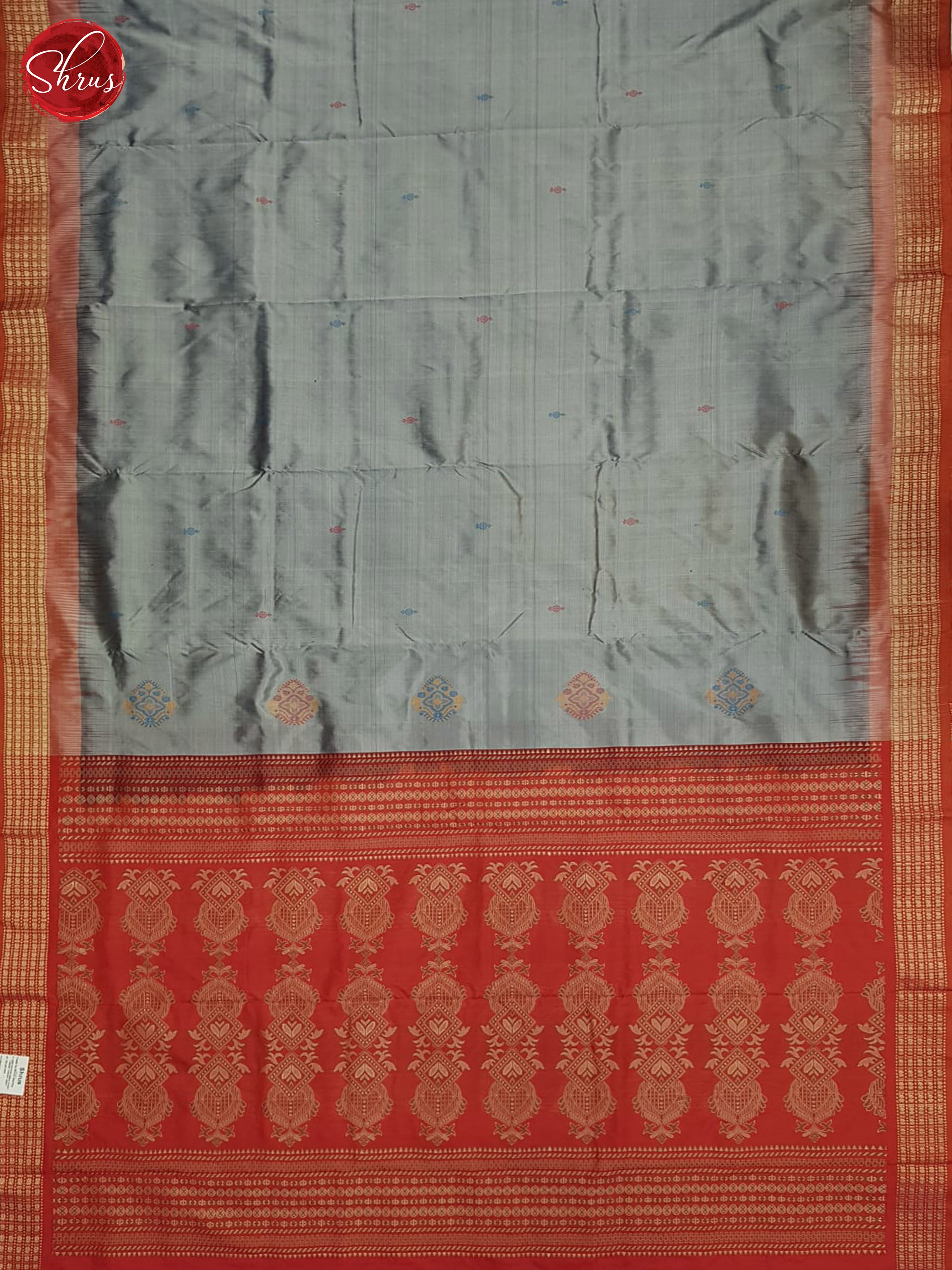 Grey And Red-Odisha Sambalpuri Silk Saree - Shop on ShrusEternity.com