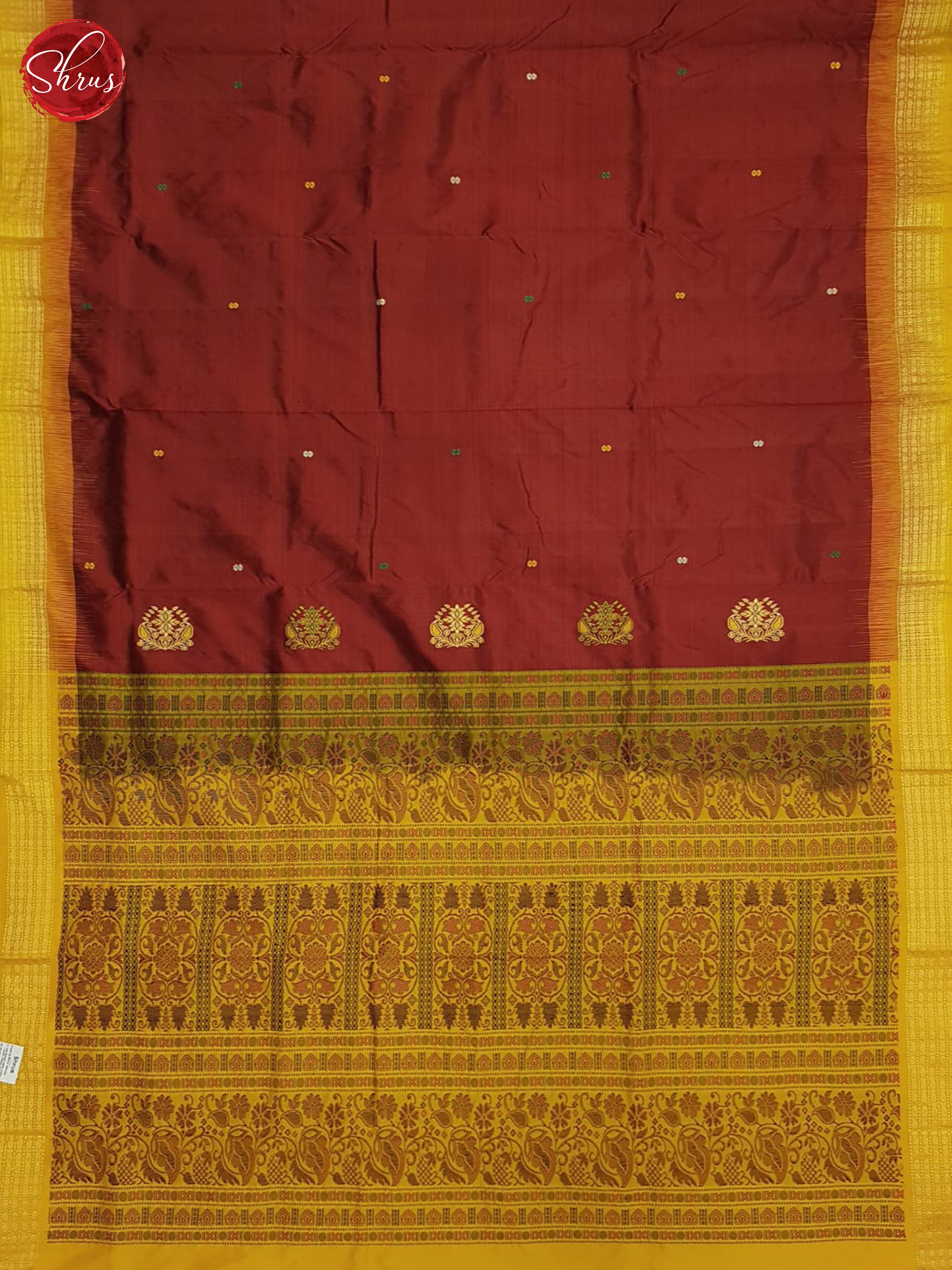 Arakku Maroon And Yellow-Odisha Sambalpuri sill saree - Shop on ShrusEternity.com