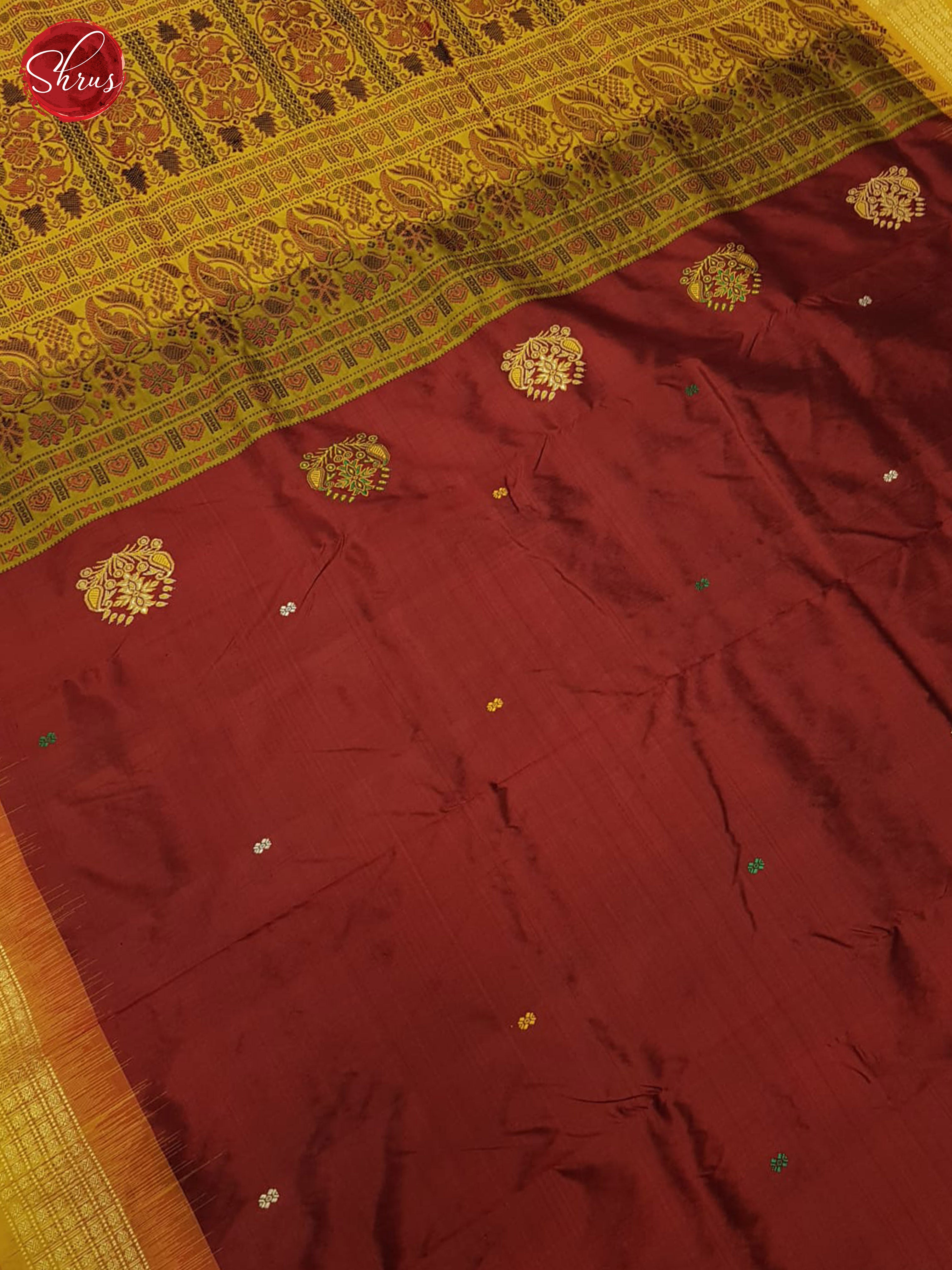 Arakku Maroon And Yellow-Odisha Sambalpuri sill saree - Shop on ShrusEternity.com