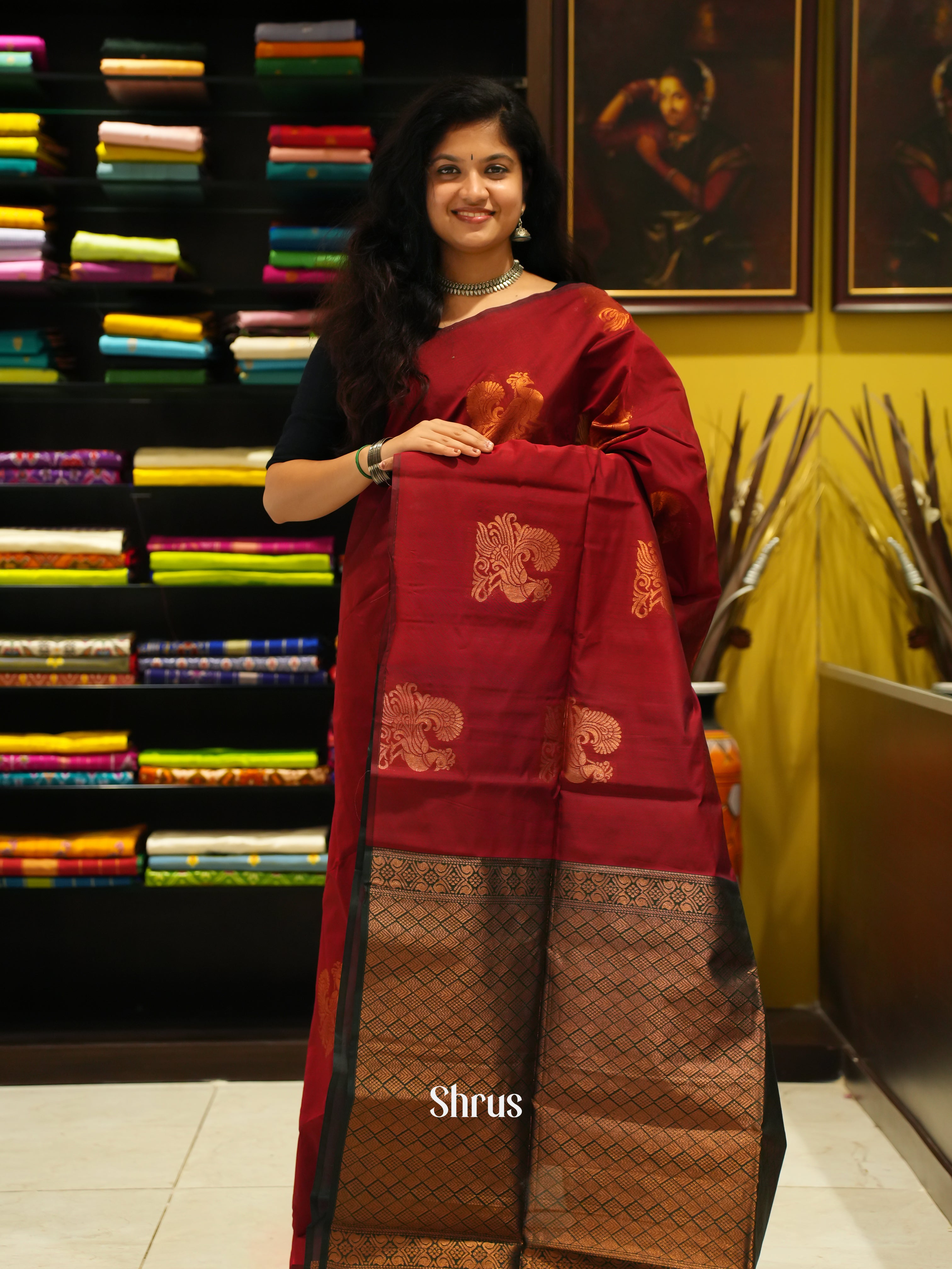 Araku Maroon And Green-Semi silk cotton saree