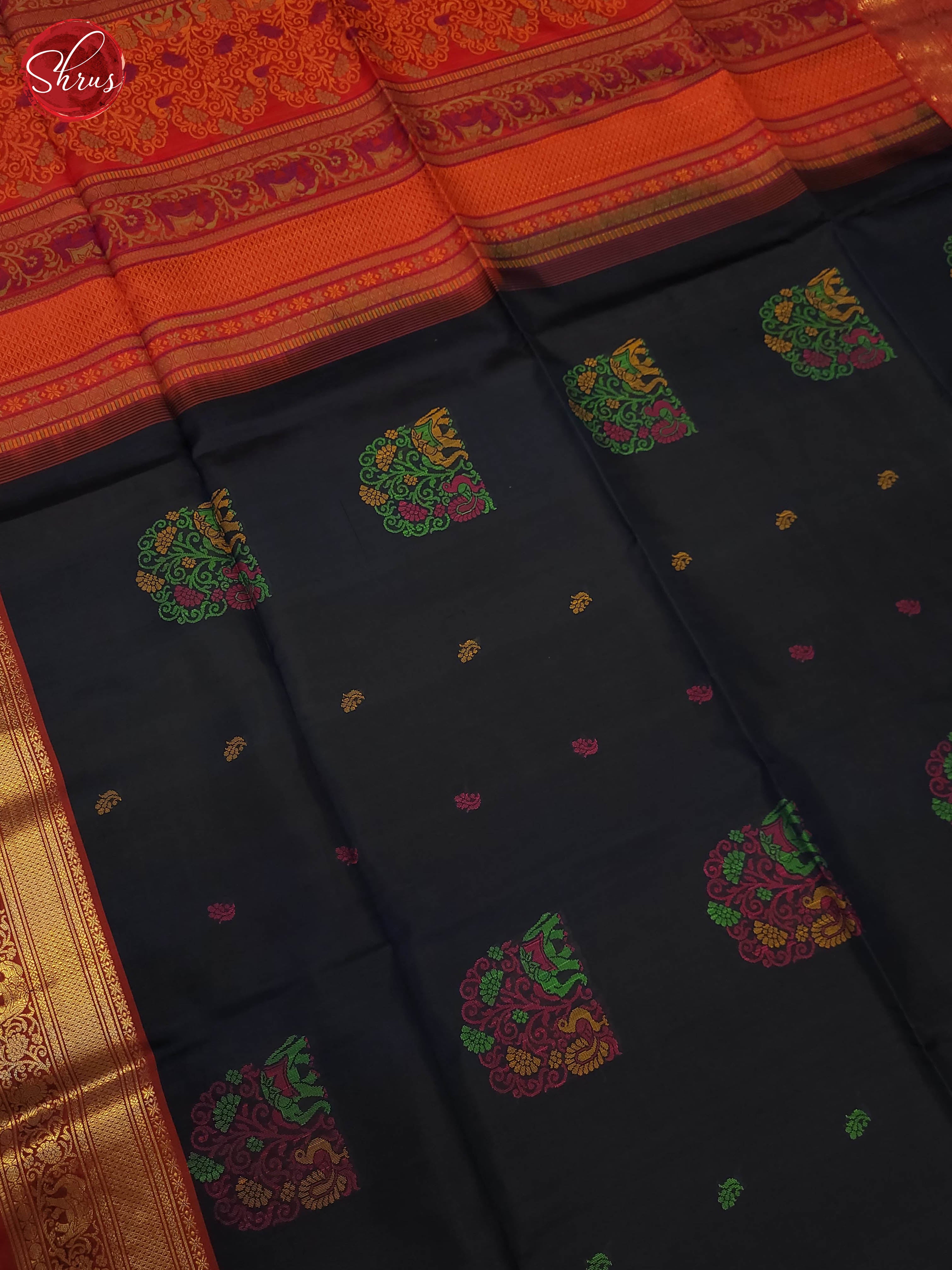 Black and Orange-Soft Silk Saree - Shop on ShrusEternity.com